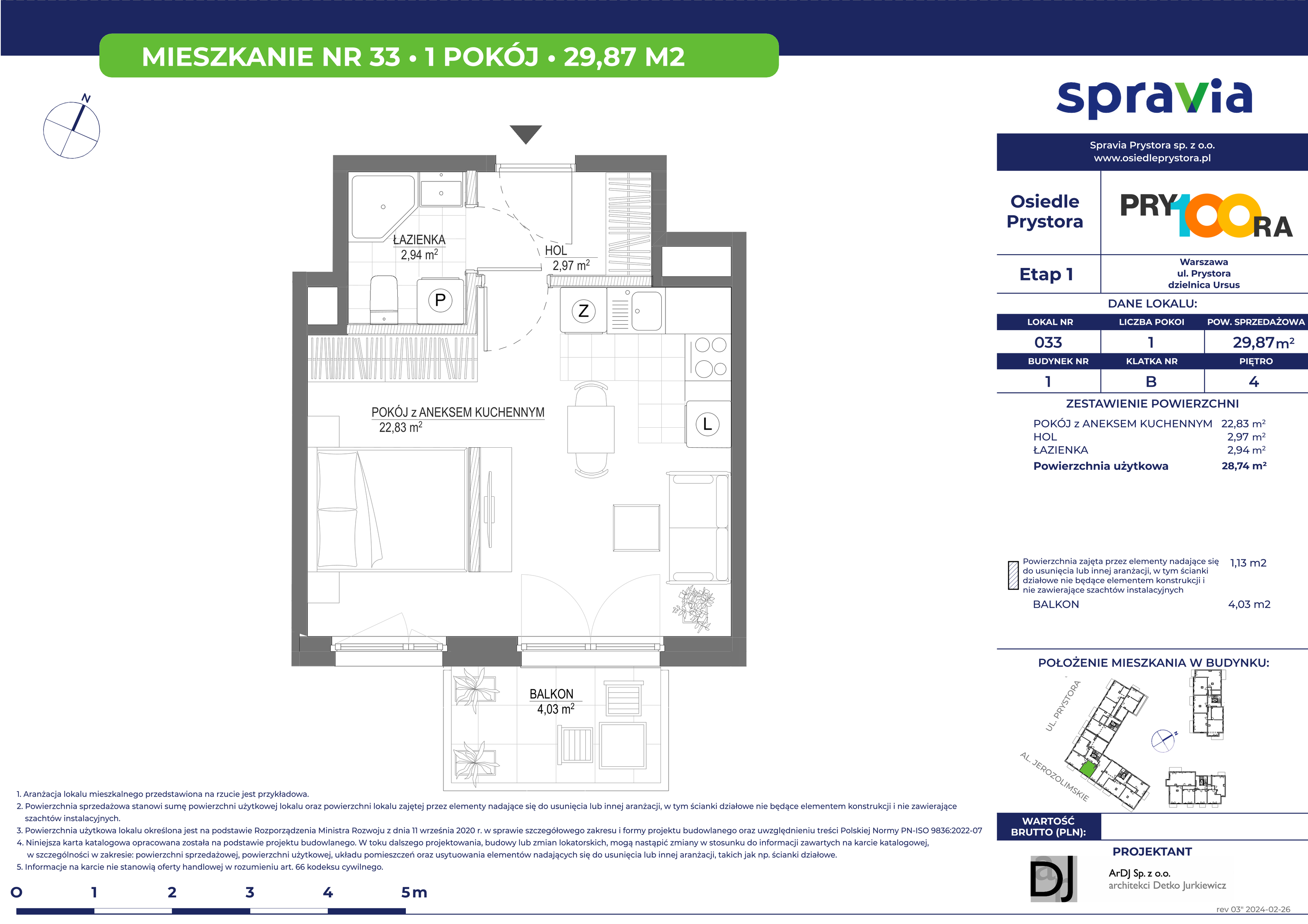 Mieszkanie 29,87 m², piętro 4, oferta nr 33, Osiedle Prystora, Warszawa, Ursus, Skorosze, ul. Prystora-idx