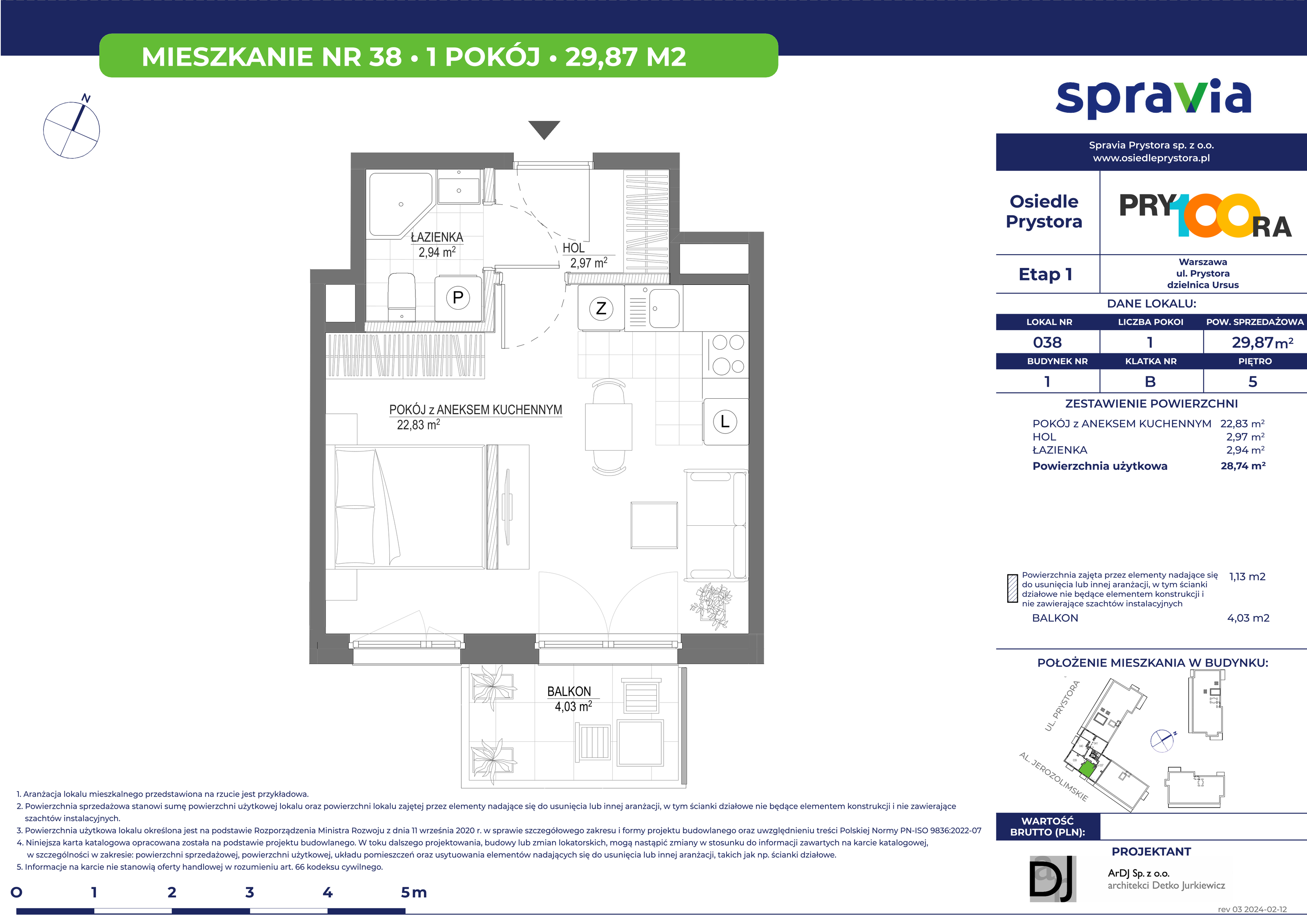 Mieszkanie 29,87 m², piętro 5, oferta nr 38, Osiedle Prystora, Warszawa, Ursus, Skorosze, ul. Prystora-idx