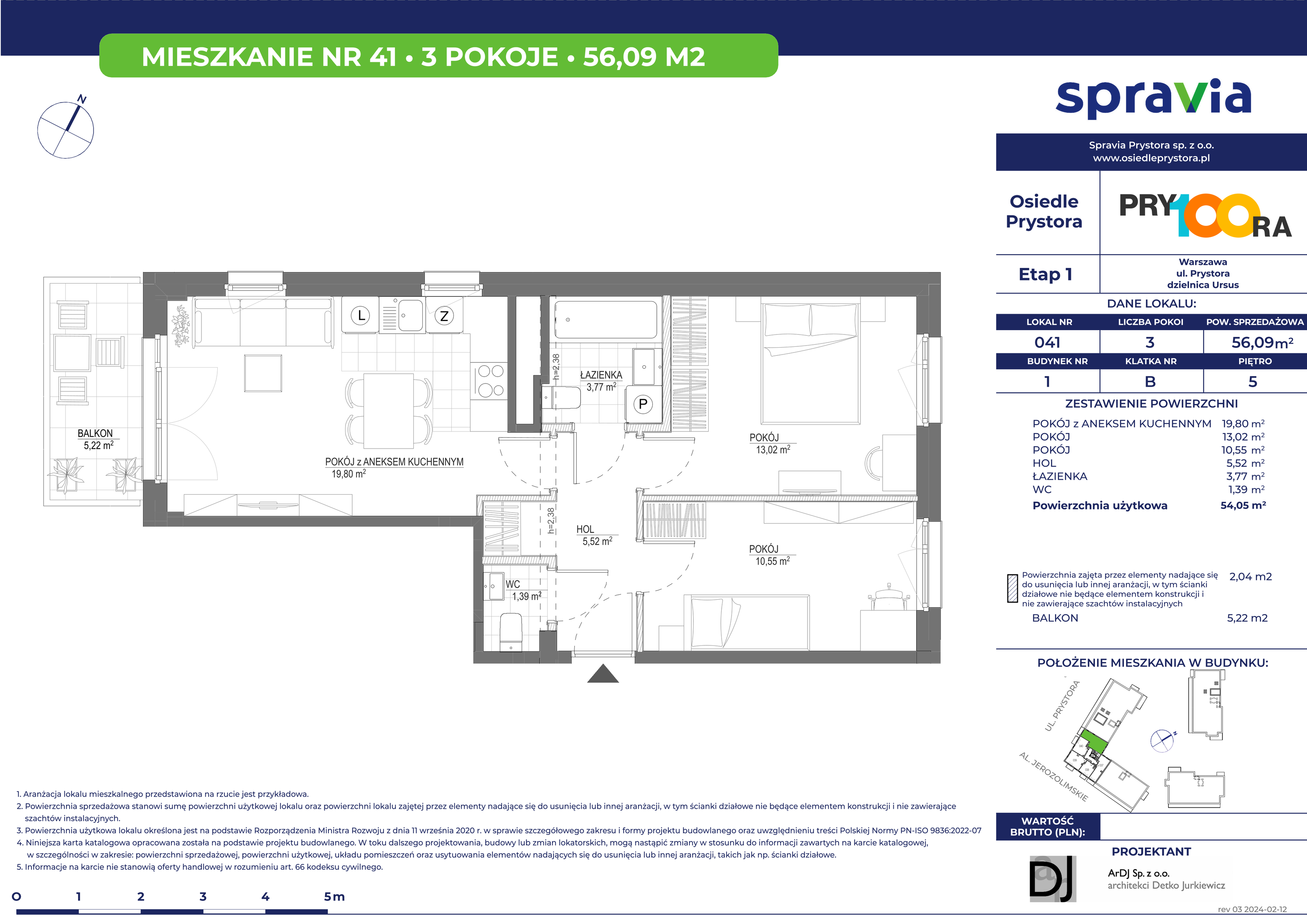 Mieszkanie 56,09 m², piętro 5, oferta nr 41, Osiedle Prystora, Warszawa, Ursus, Skorosze, ul. Prystora-idx