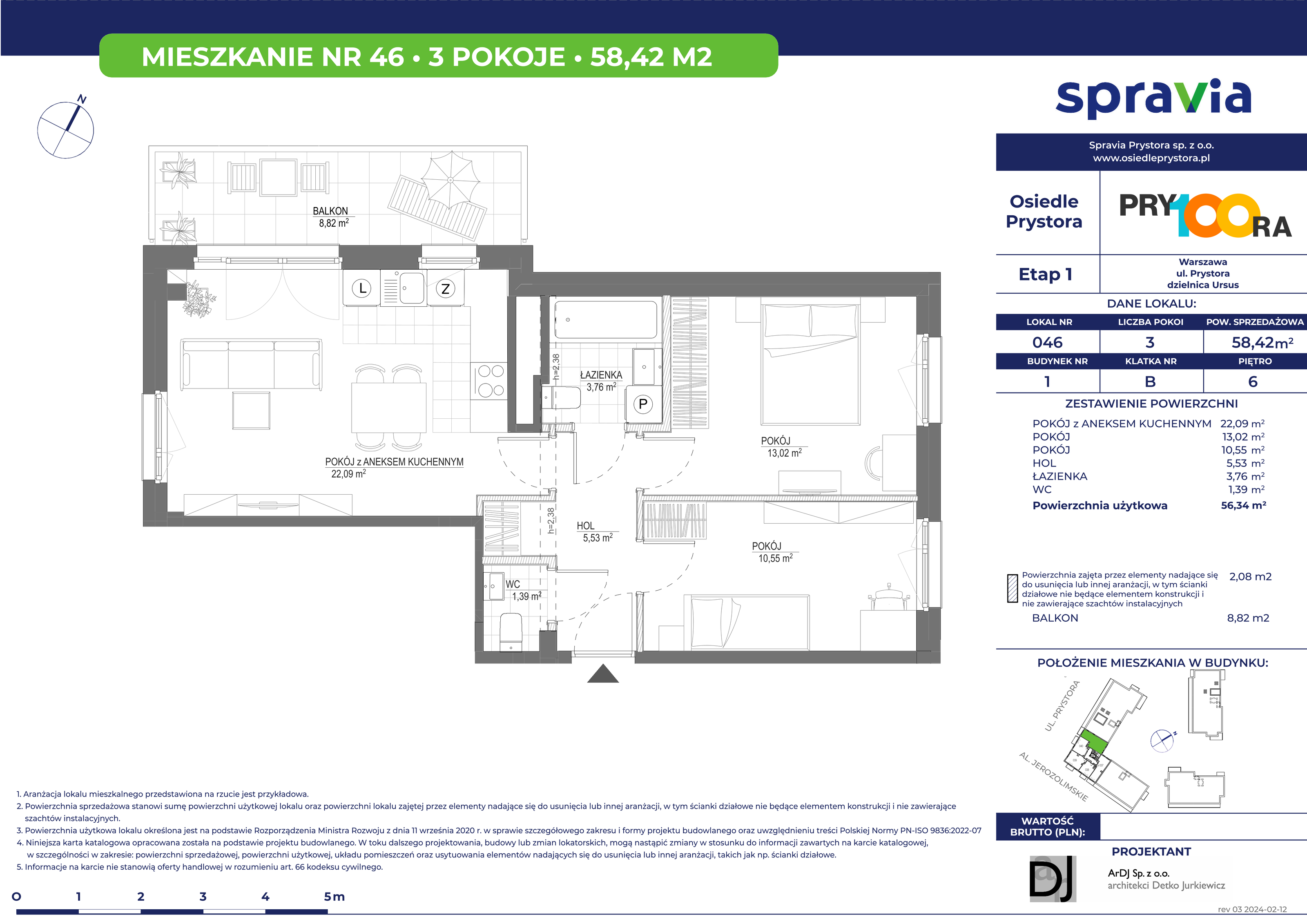 Mieszkanie 58,42 m², piętro 6, oferta nr 46, Osiedle Prystora, Warszawa, Ursus, Skorosze, ul. Prystora-idx