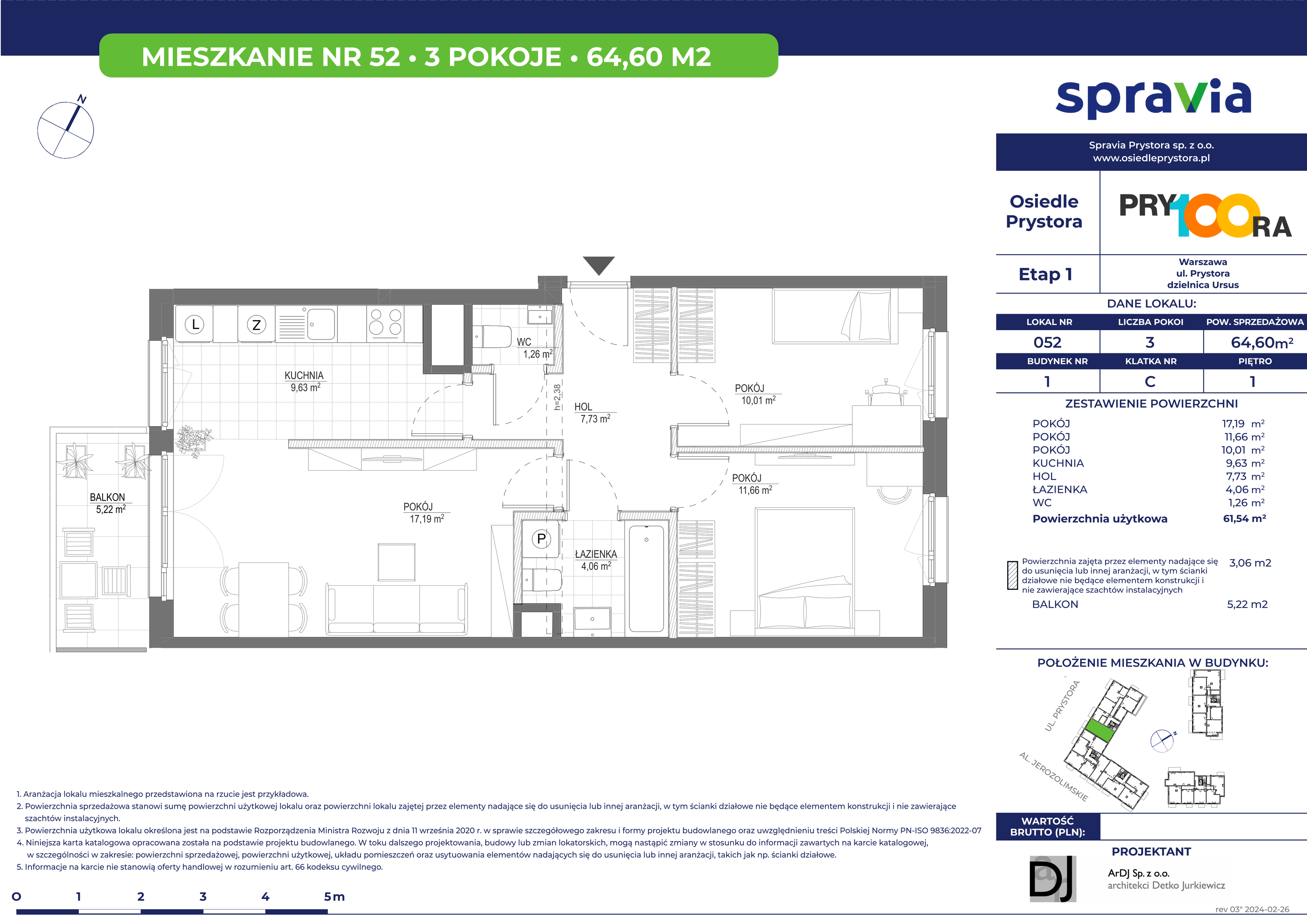 Mieszkanie 64,60 m², piętro 1, oferta nr 52, Osiedle Prystora, Warszawa, Ursus, Skorosze, ul. Prystora-idx