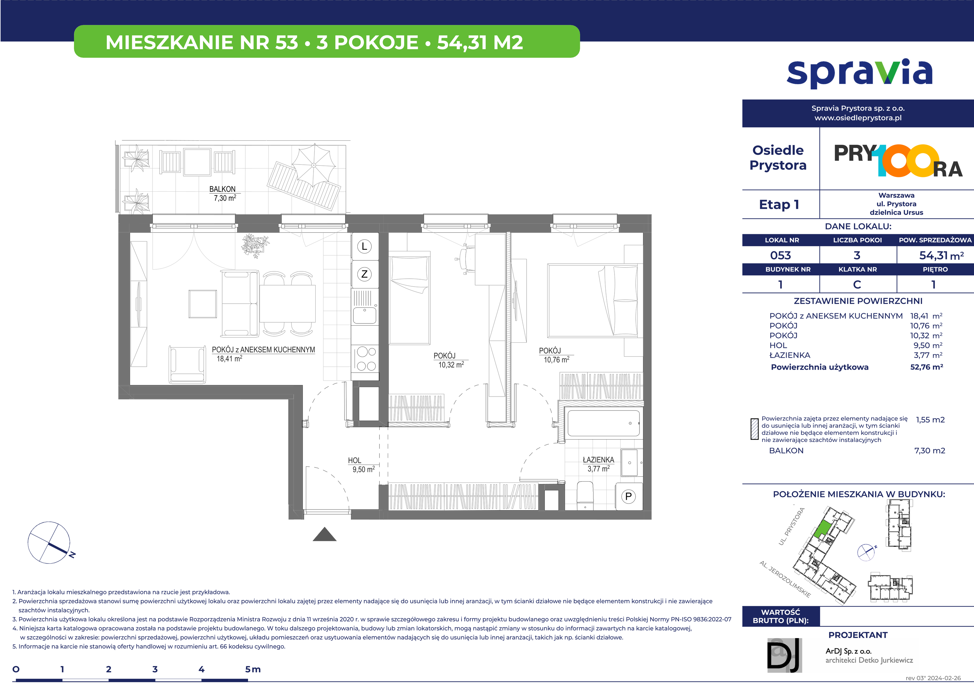 Mieszkanie 54,31 m², piętro 1, oferta nr 53, Osiedle Prystora, Warszawa, Ursus, Skorosze, ul. Prystora-idx