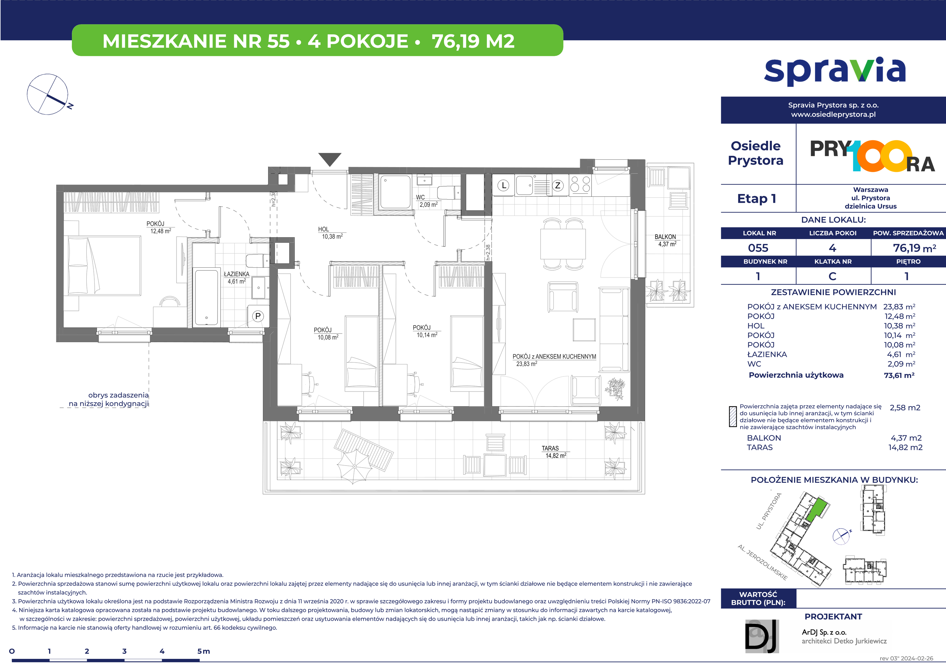 Mieszkanie 76,19 m², piętro 1, oferta nr 55, Osiedle Prystora, Warszawa, Ursus, Skorosze, ul. Prystora-idx