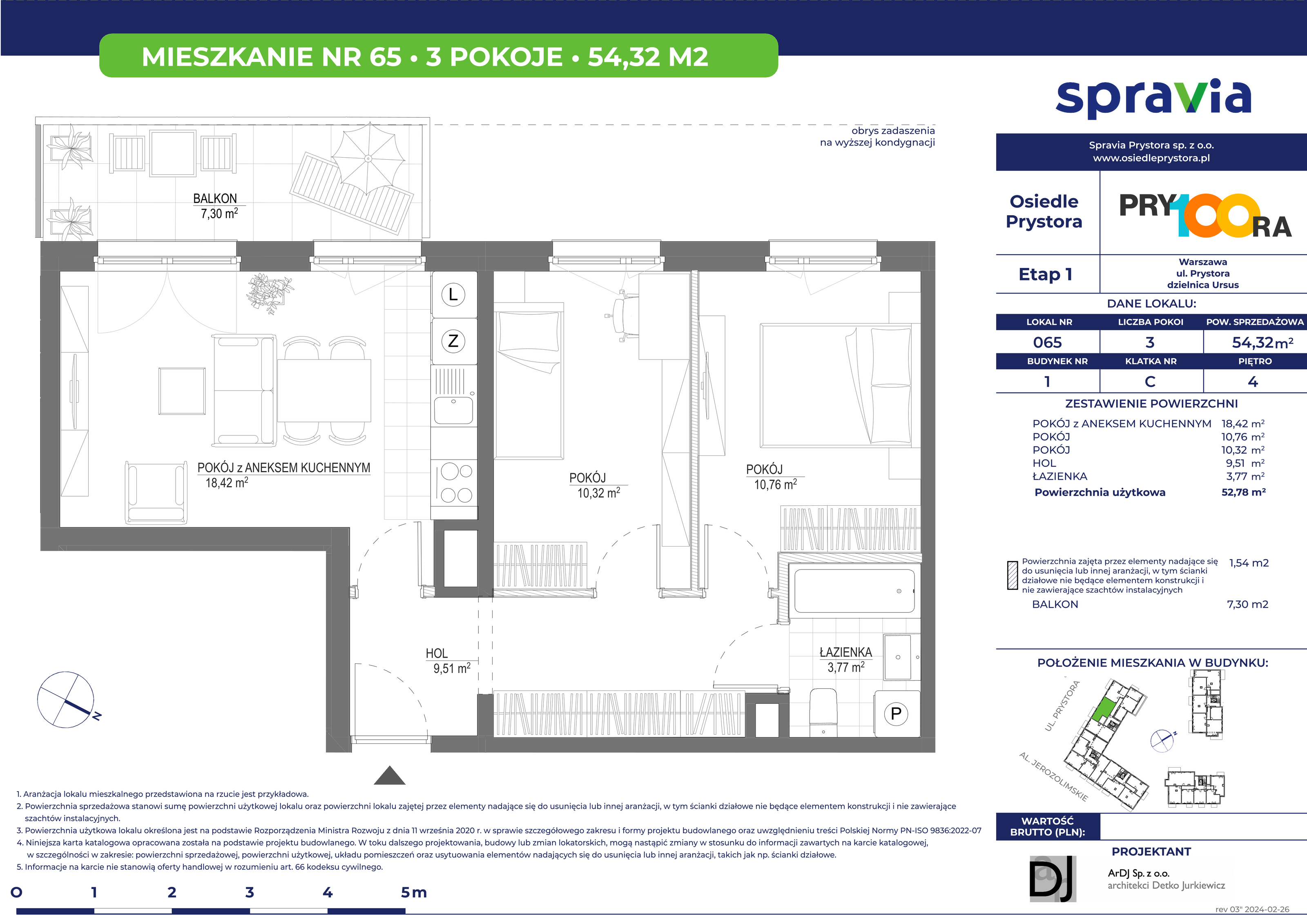 Mieszkanie 54,32 m², piętro 4, oferta nr 65, Osiedle Prystora, Warszawa, Ursus, Skorosze, ul. Prystora-idx