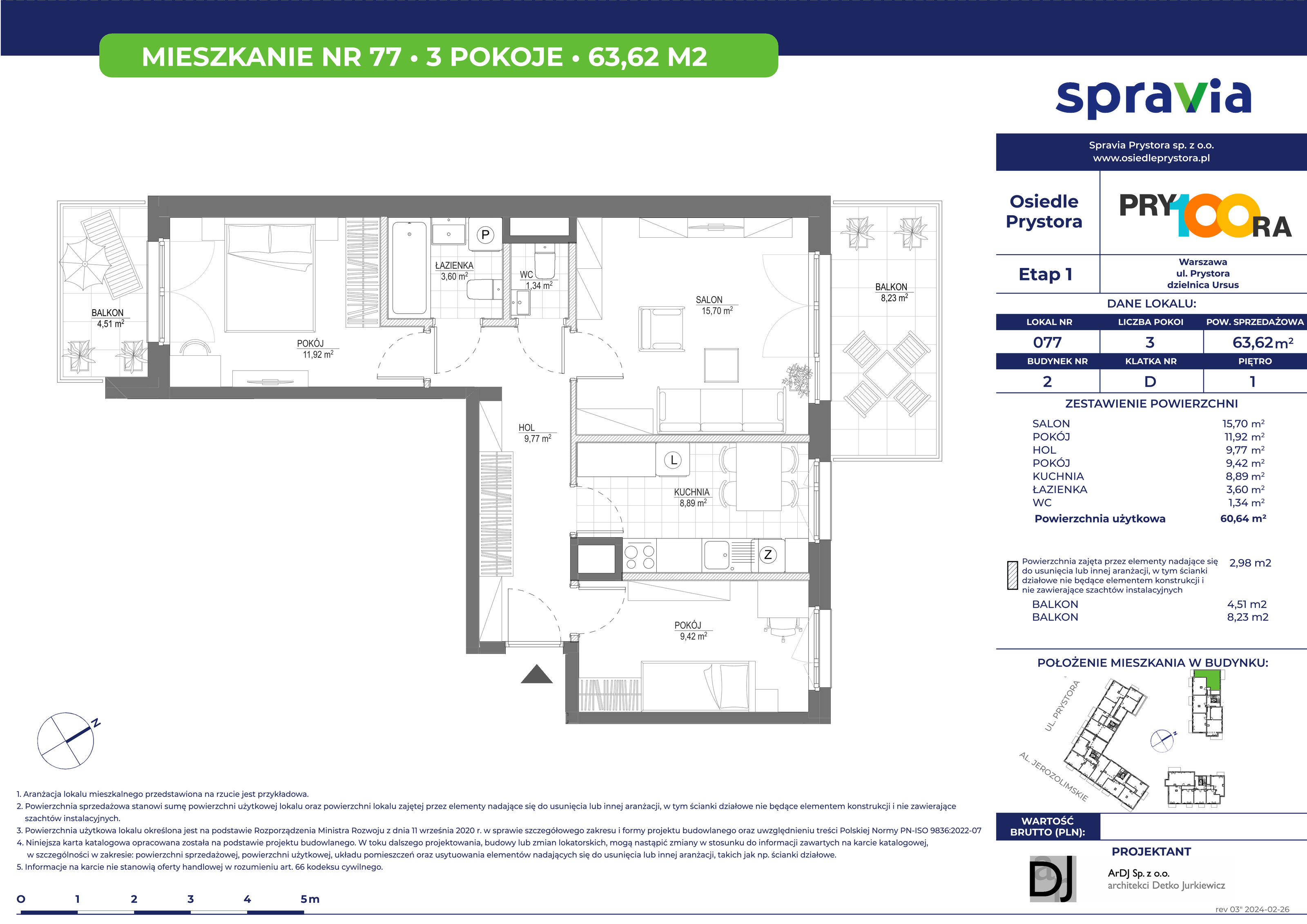 Mieszkanie 63,62 m², piętro 1, oferta nr 77, Osiedle Prystora, Warszawa, Ursus, Skorosze, ul. Prystora-idx