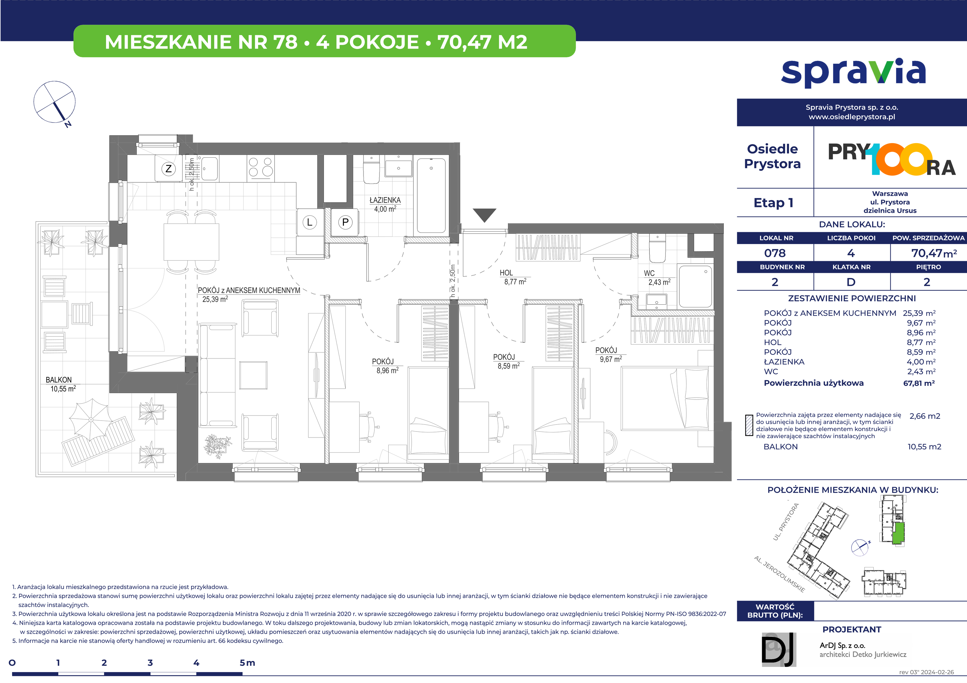 Mieszkanie 70,47 m², piętro 2, oferta nr 78, Osiedle Prystora, Warszawa, Ursus, Skorosze, ul. Prystora-idx