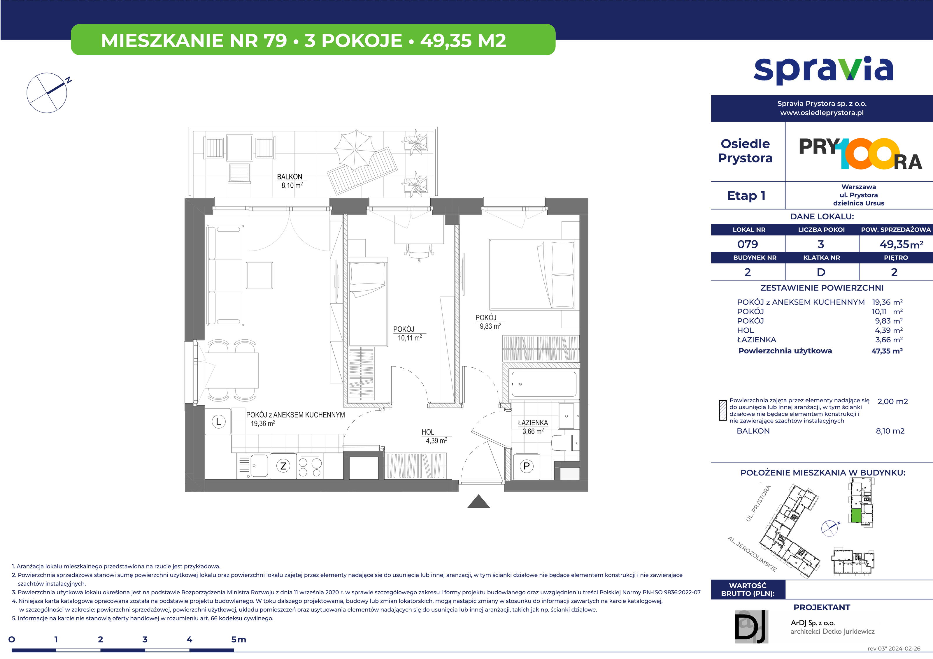 Mieszkanie 49,35 m², piętro 2, oferta nr 79, Osiedle Prystora, Warszawa, Ursus, Skorosze, ul. Prystora-idx