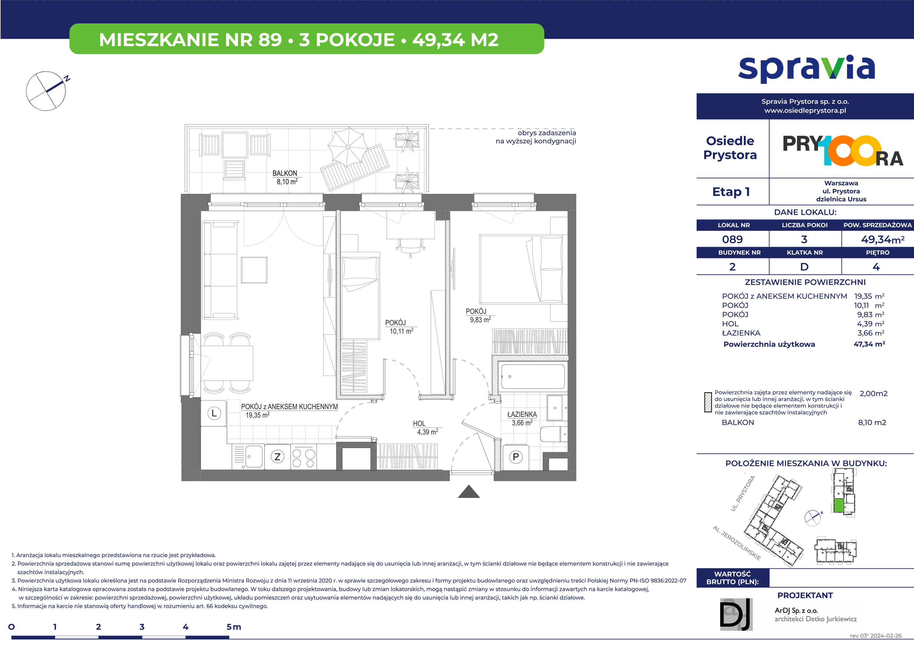 Mieszkanie 49,34 m², piętro 4, oferta nr 89, Osiedle Prystora, Warszawa, Ursus, Skorosze, ul. Prystora-idx