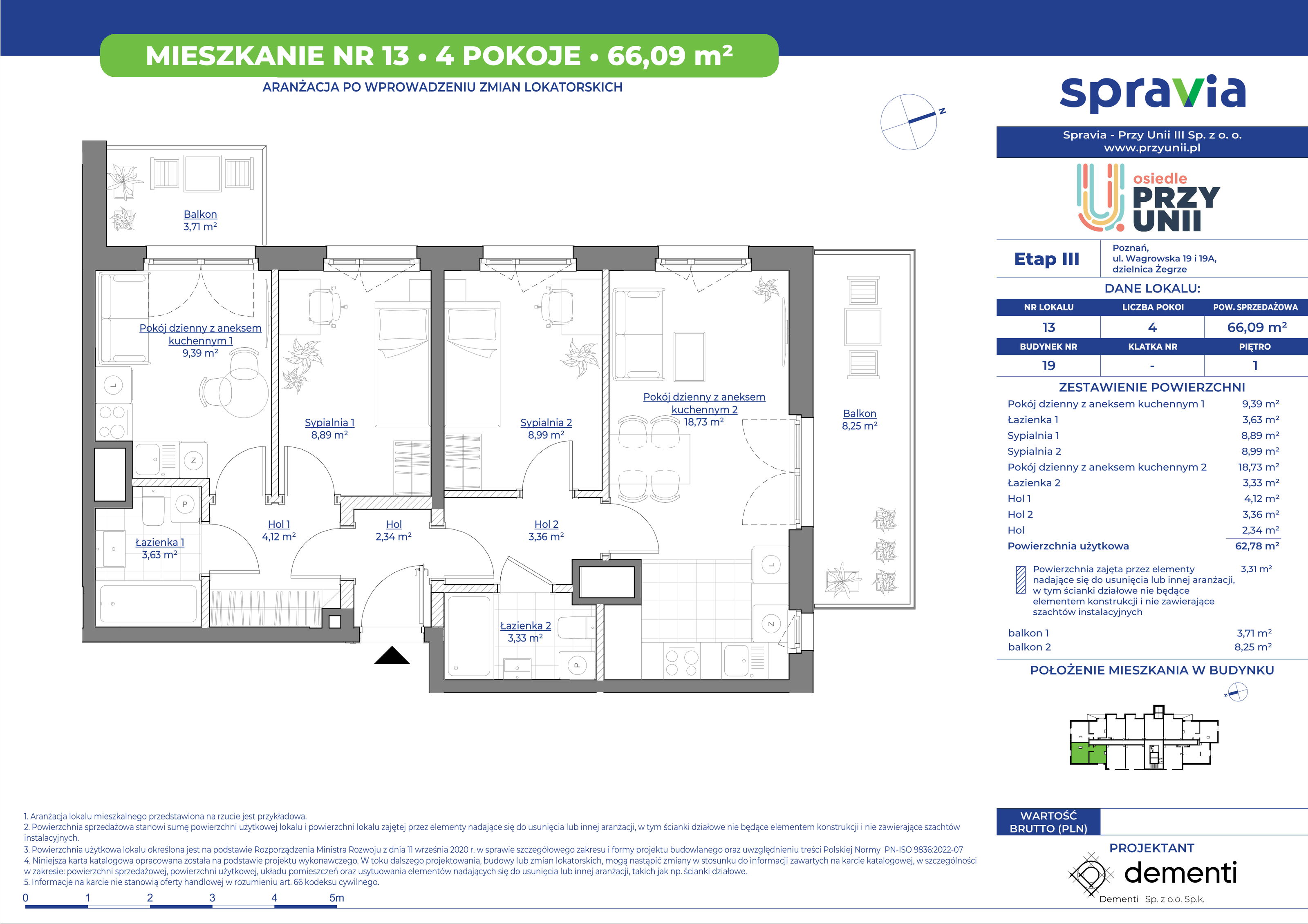 Mieszkanie 66,09 m², piętro 1, oferta nr 19-13, Przy Unii, Poznań, Żegrze, ul. Wagrowska 19 i 19A-idx