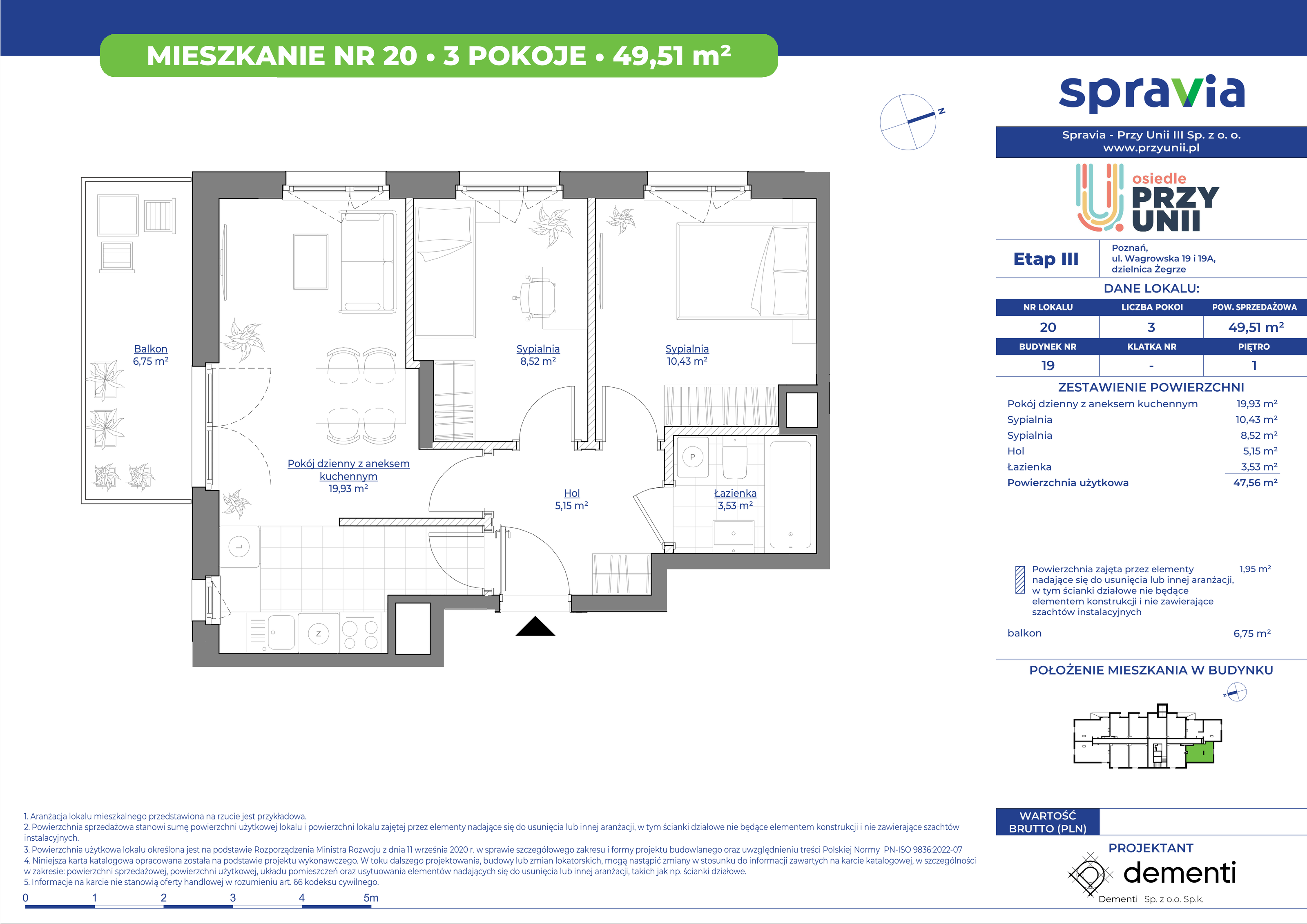 Mieszkanie 49,51 m², piętro 1, oferta nr 19-20, Przy Unii, Poznań, Żegrze, ul. Wagrowska 19 i 19A-idx