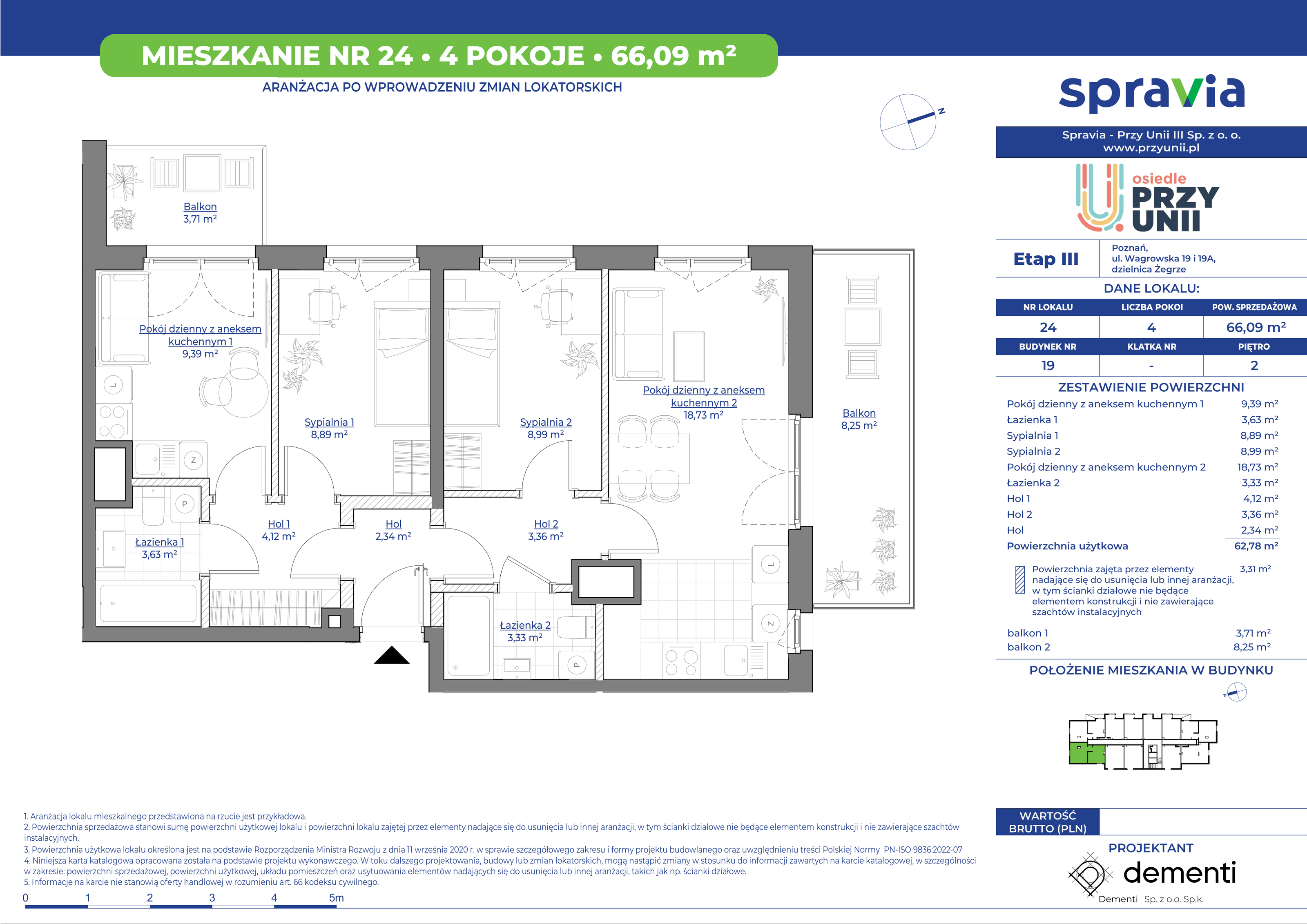 Mieszkanie 66,09 m², piętro 2, oferta nr 19-24, Przy Unii, Poznań, Żegrze, ul. Wagrowska 19 i 19A-idx