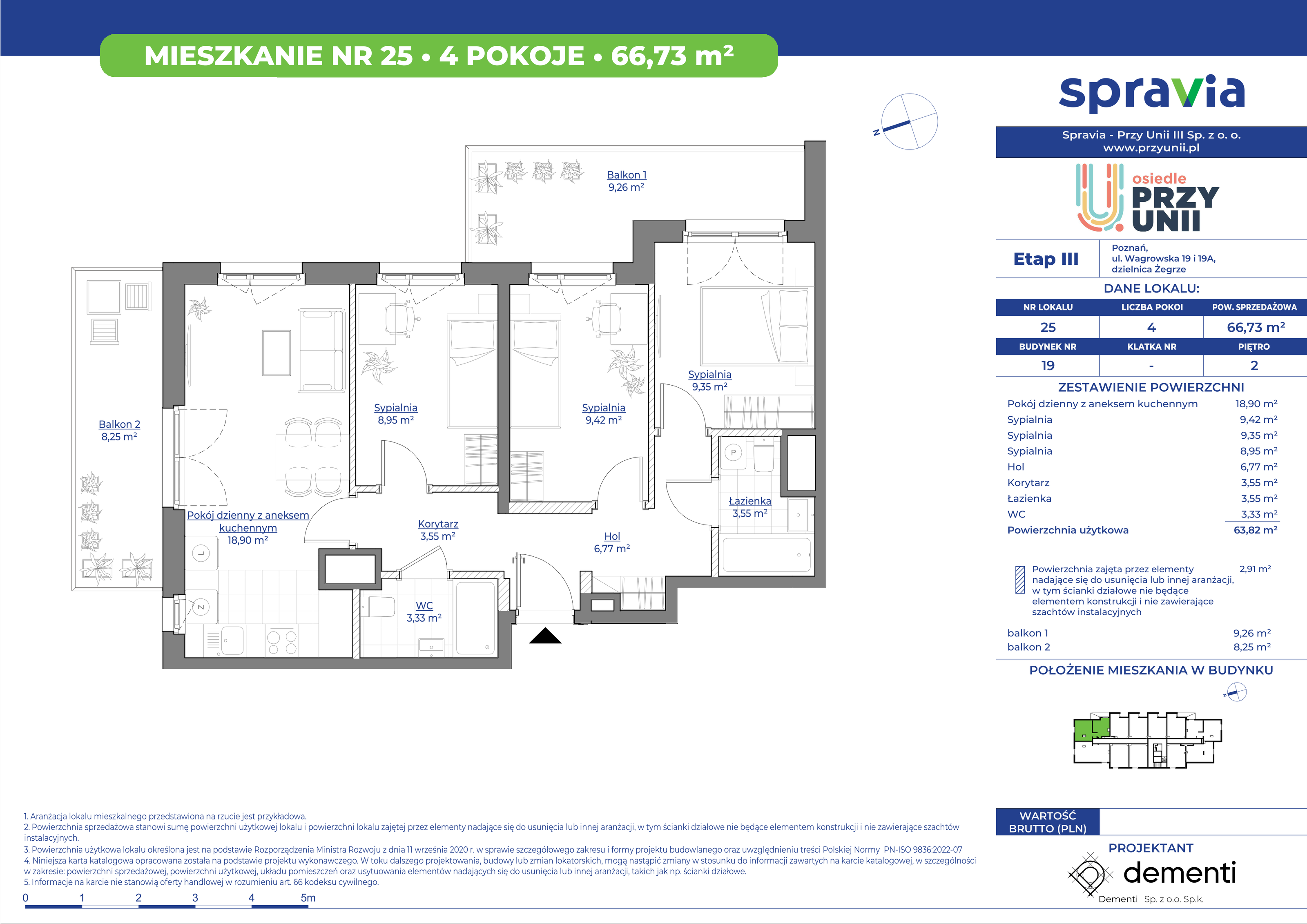 Mieszkanie 66,73 m², piętro 2, oferta nr 19-25, Przy Unii, Poznań, Żegrze, ul. Wagrowska 19 i 19A-idx