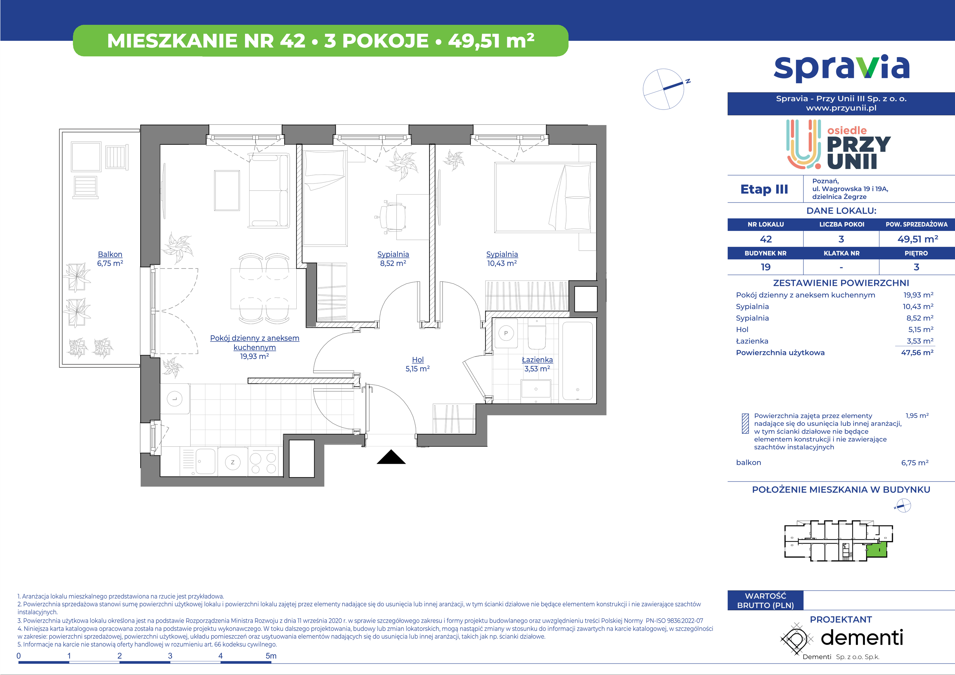 Mieszkanie 49,51 m², piętro 3, oferta nr 19-42, Przy Unii, Poznań, Żegrze, ul. Wagrowska 19 i 19A-idx