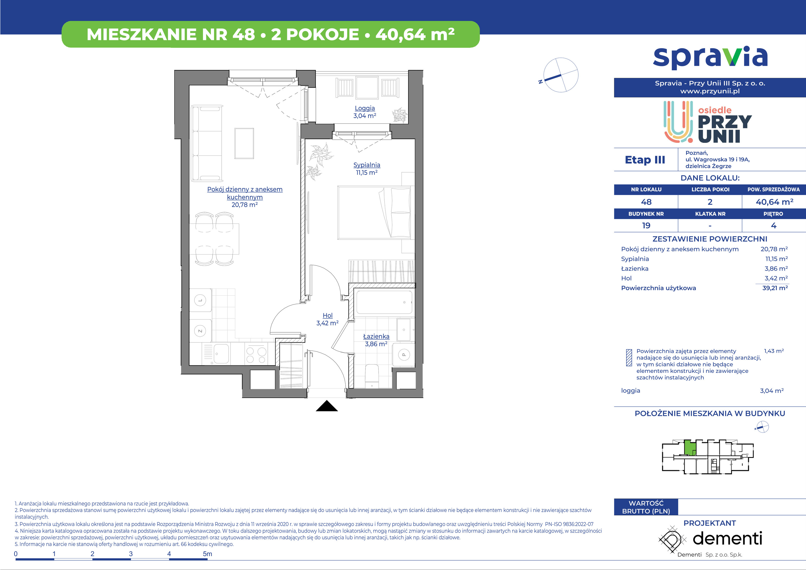 Mieszkanie 40,64 m², piętro 4, oferta nr 19-48, Przy Unii, Poznań, Żegrze, ul. Wagrowska 19 i 19A-idx