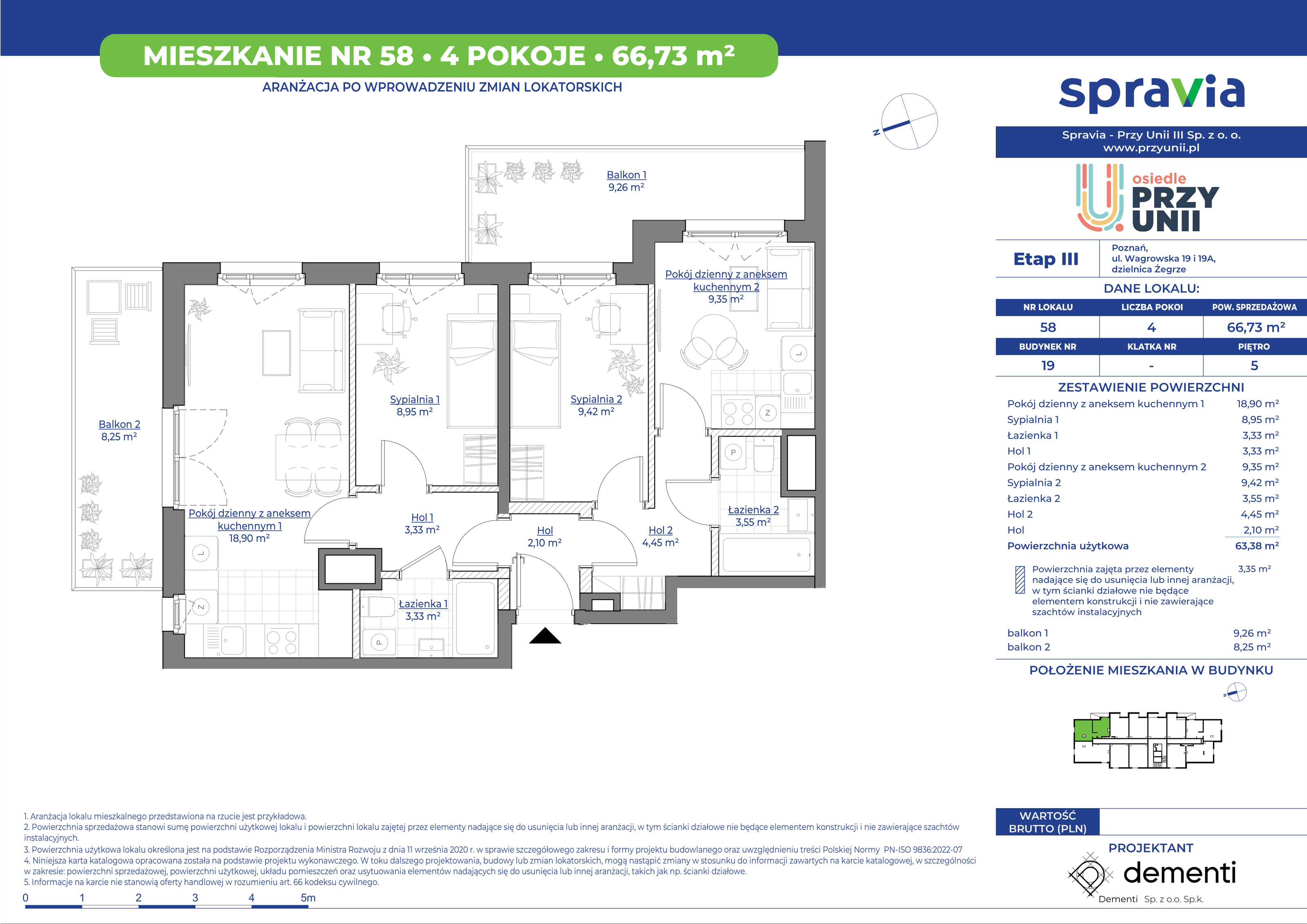 Mieszkanie 66,73 m², piętro 5, oferta nr 19-58, Przy Unii, Poznań, Żegrze, ul. Wagrowska 19 i 19A-idx