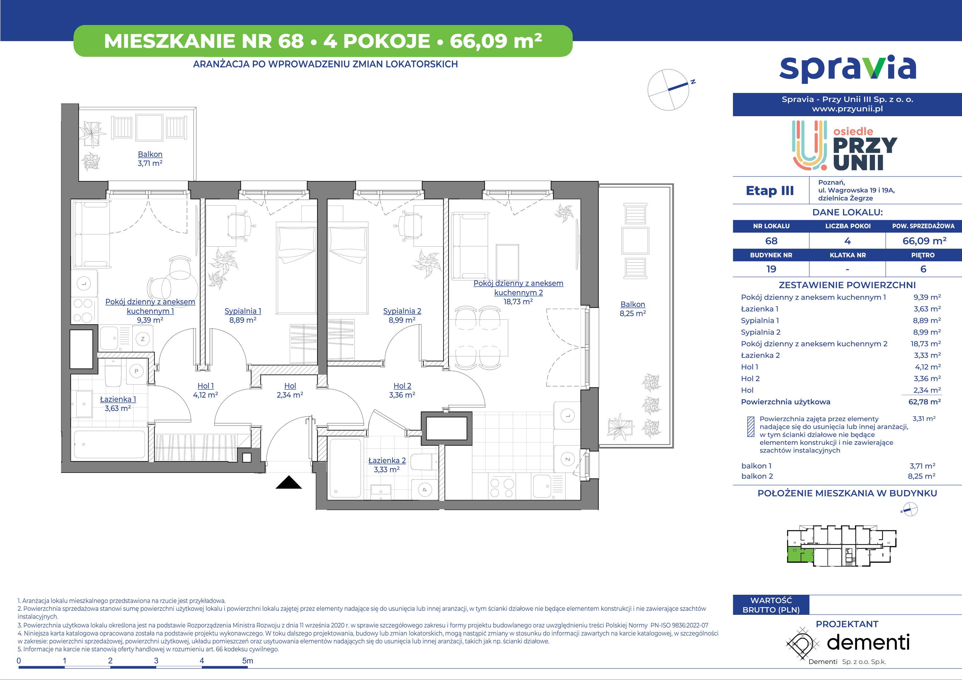 Mieszkanie 66,09 m², piętro 6, oferta nr 19-68, Przy Unii, Poznań, Żegrze, ul. Wagrowska 19 i 19A-idx