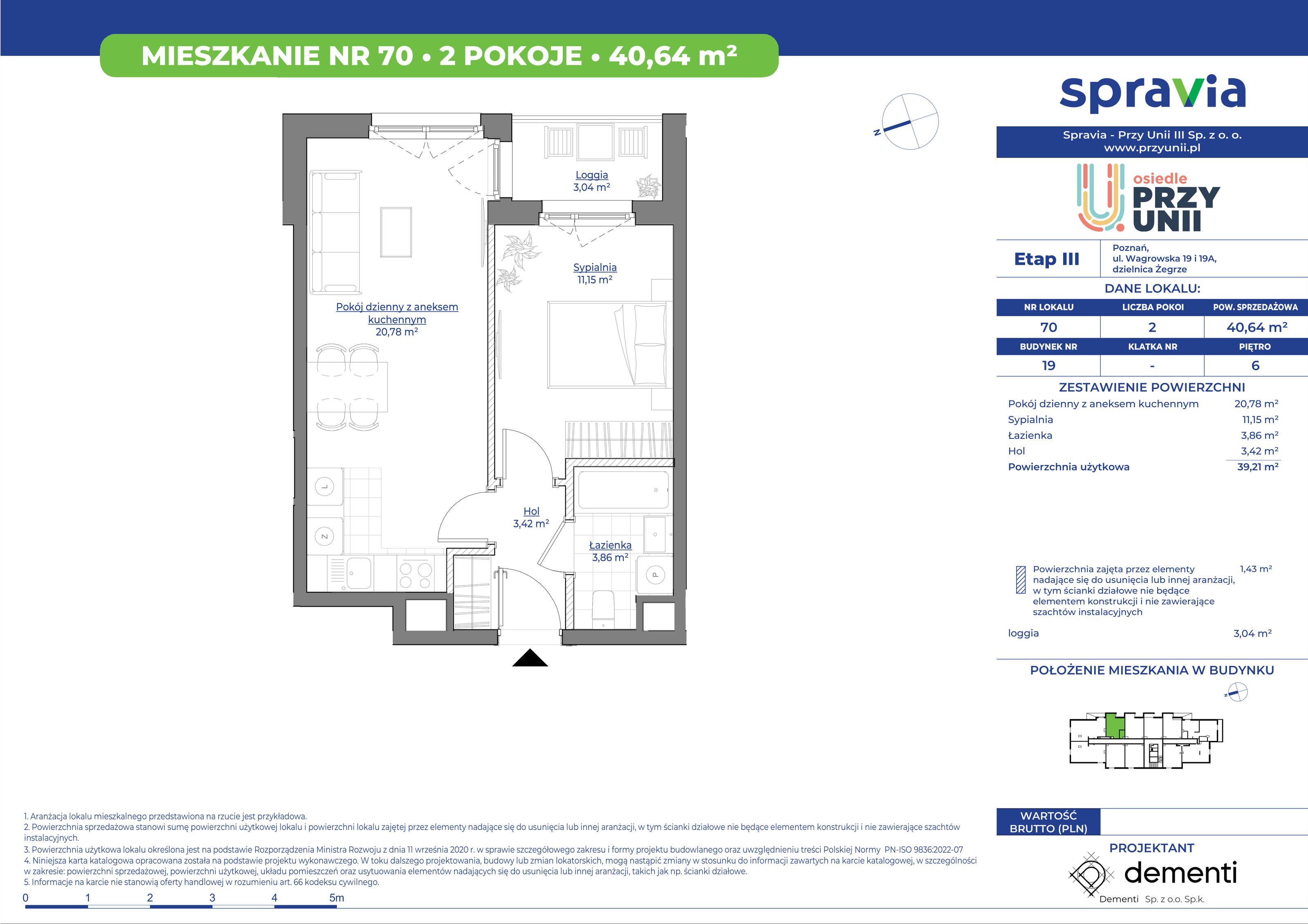 Mieszkanie 40,64 m², piętro 6, oferta nr 19-70, Przy Unii, Poznań, Żegrze, ul. Wagrowska 19 i 19A-idx