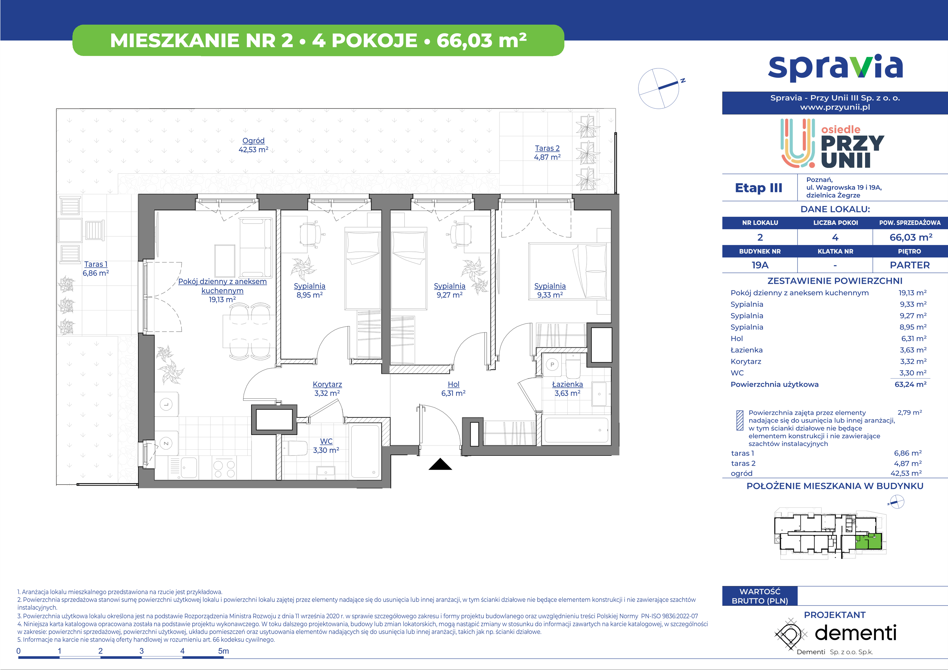 Mieszkanie 66,03 m², parter, oferta nr 19A-2, Przy Unii, Poznań, Żegrze, ul. Wagrowska 19 i 19A-idx