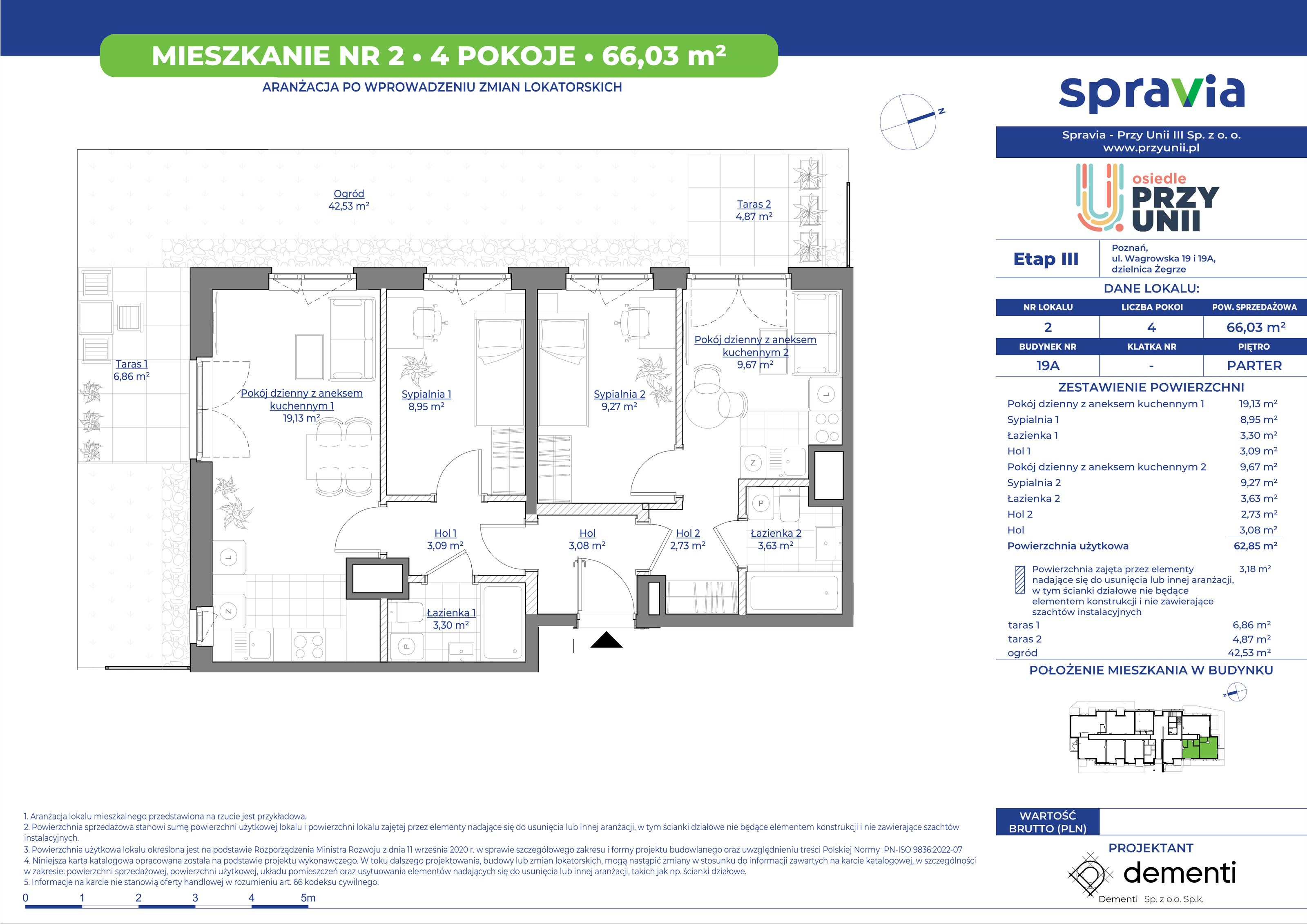 Mieszkanie 66,03 m², parter, oferta nr 19A-2, Przy Unii, Poznań, Żegrze, ul. Wagrowska 19 i 19A-idx