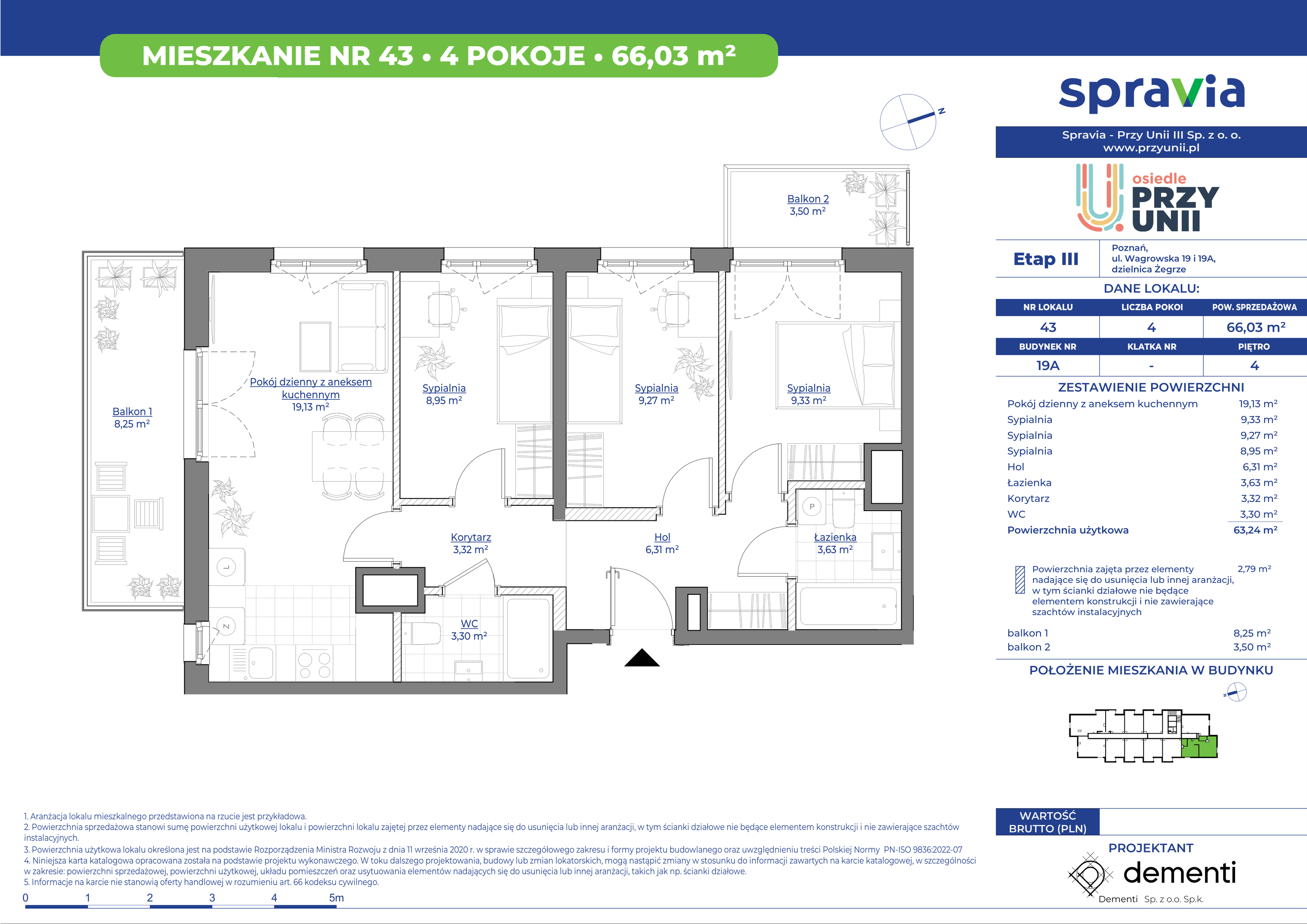 Mieszkanie 66,03 m², piętro 4, oferta nr 19A-43, Przy Unii, Poznań, Żegrze, ul. Wagrowska 19 i 19A-idx