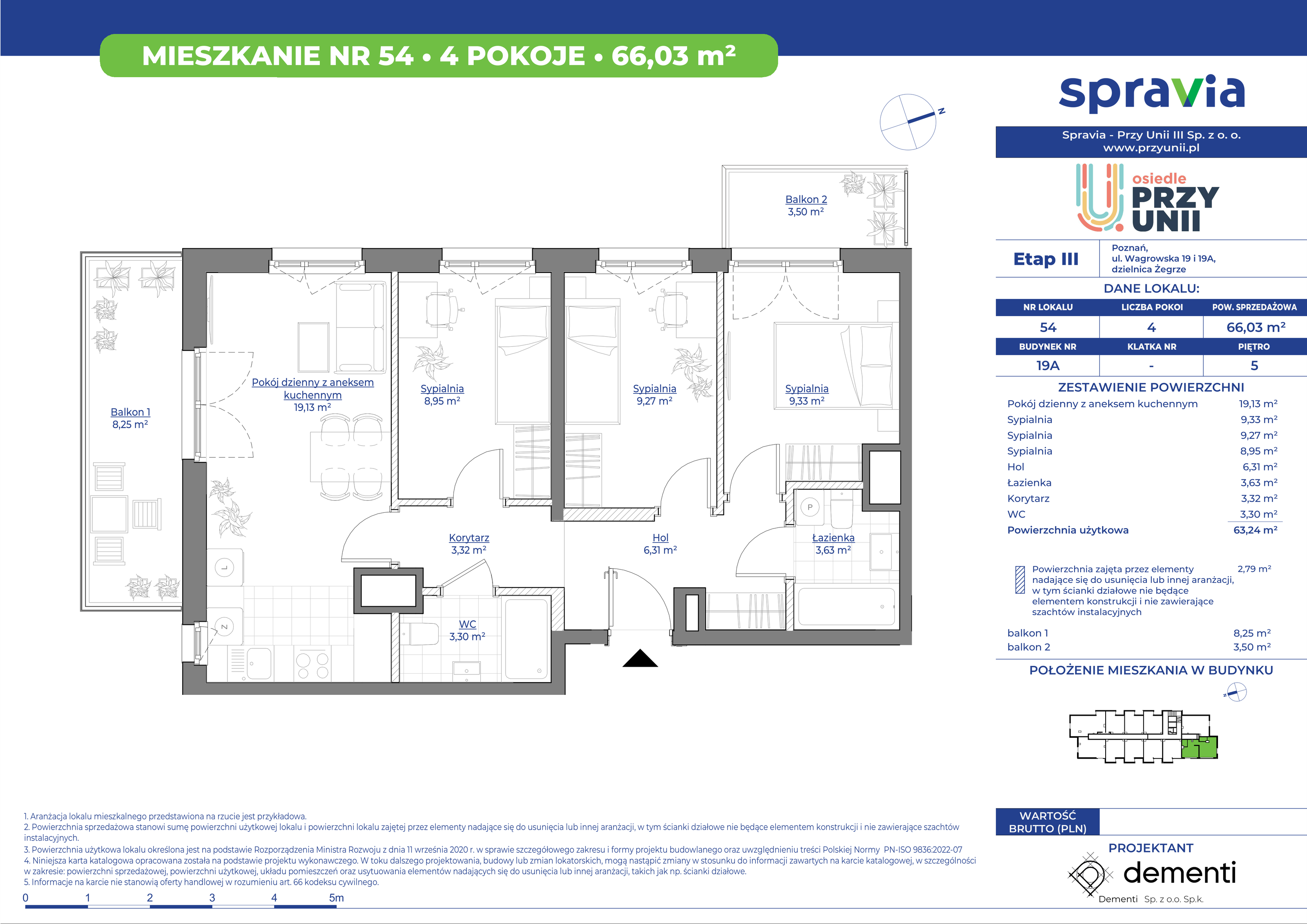 Mieszkanie 66,03 m², piętro 5, oferta nr 19A-54, Przy Unii, Poznań, Żegrze, ul. Wagrowska 19 i 19A-idx