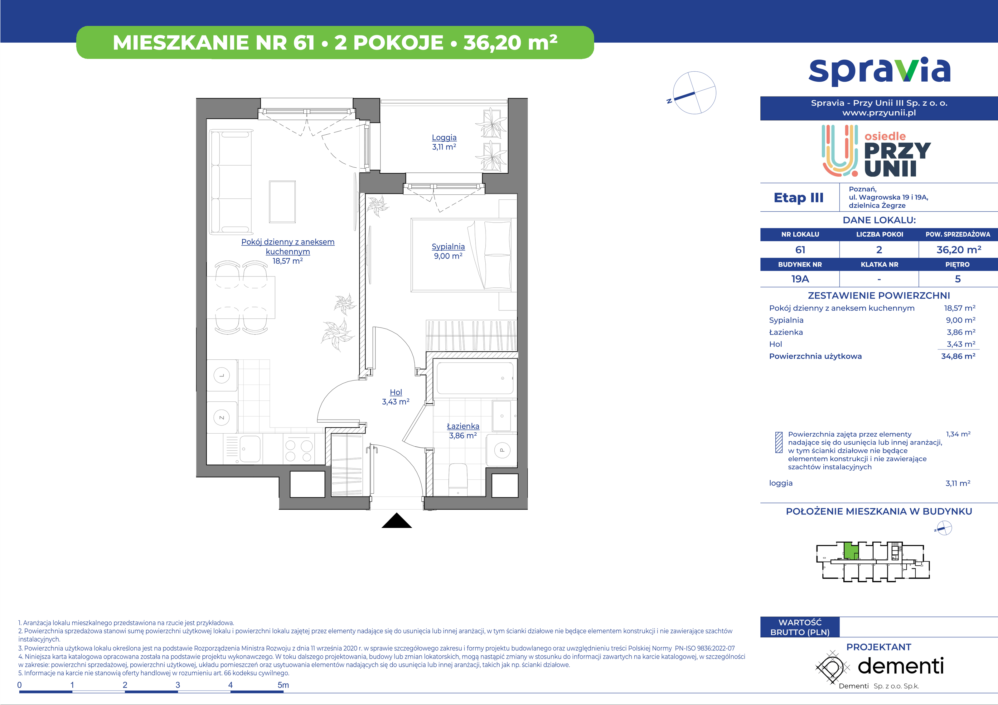 Mieszkanie 36,20 m², piętro 5, oferta nr 19A-61, Przy Unii, Poznań, Żegrze, ul. Wagrowska 19 i 19A-idx