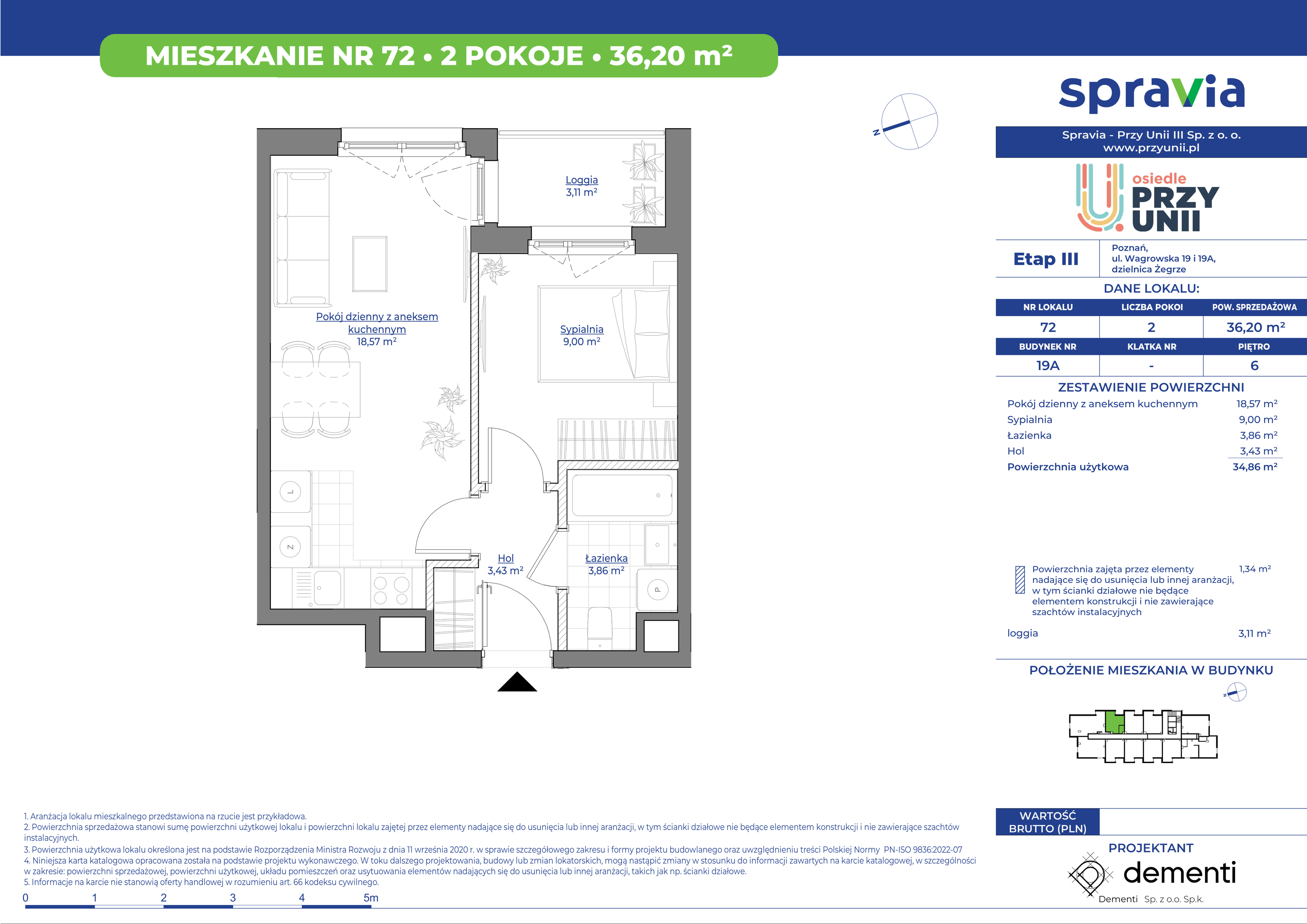 Mieszkanie 36,20 m², piętro 6, oferta nr 19A-72, Przy Unii, Poznań, Żegrze, ul. Wagrowska 19 i 19A-idx