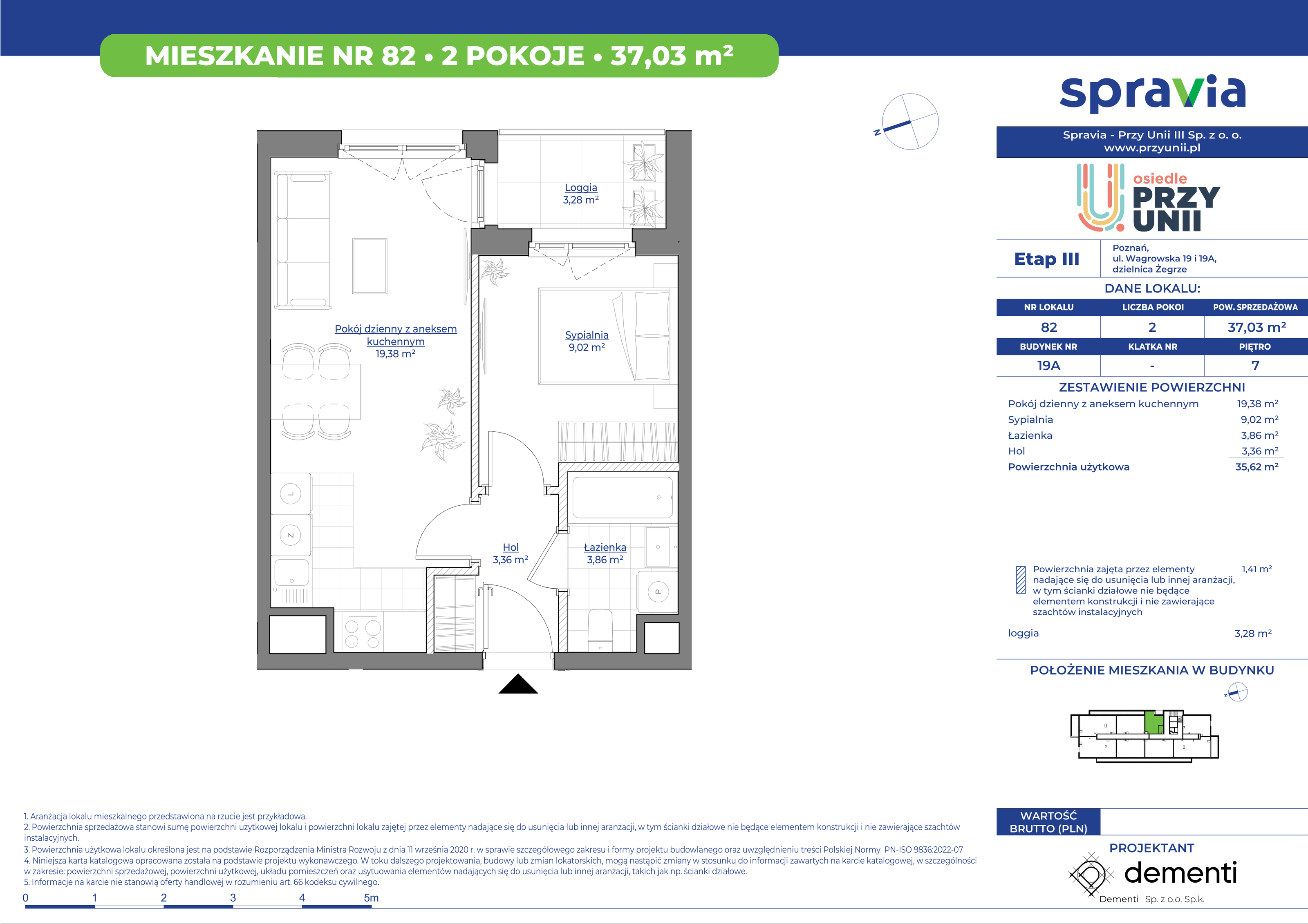 Mieszkanie 37,03 m², piętro 7, oferta nr 19A-82, Przy Unii, Poznań, Żegrze, ul. Wagrowska 19 i 19A-idx