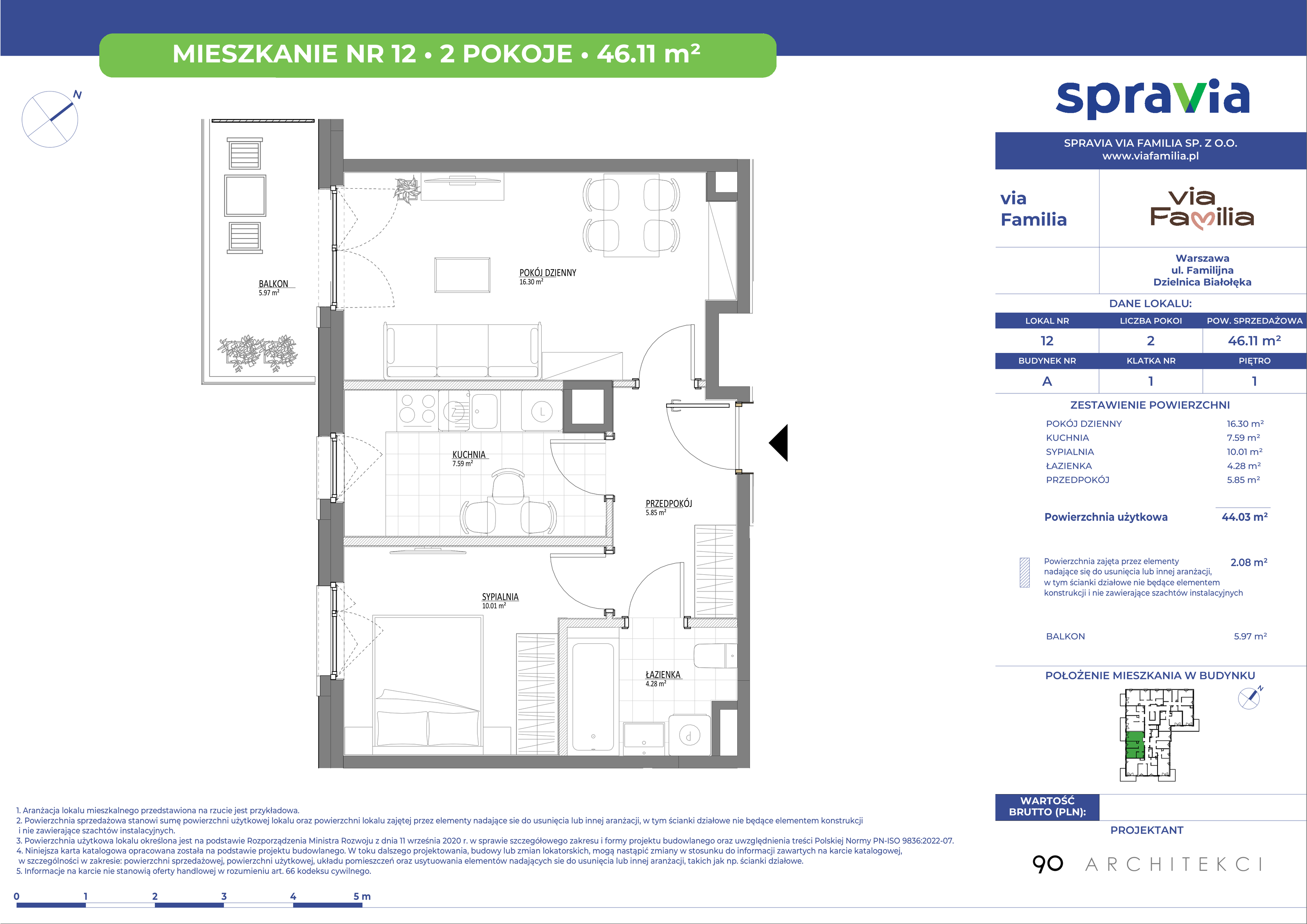 Mieszkanie 46,11 m², piętro 1, oferta nr 12, Via Familia, Warszawa, Białołęka, Żerań, ul. Familijna 9-idx