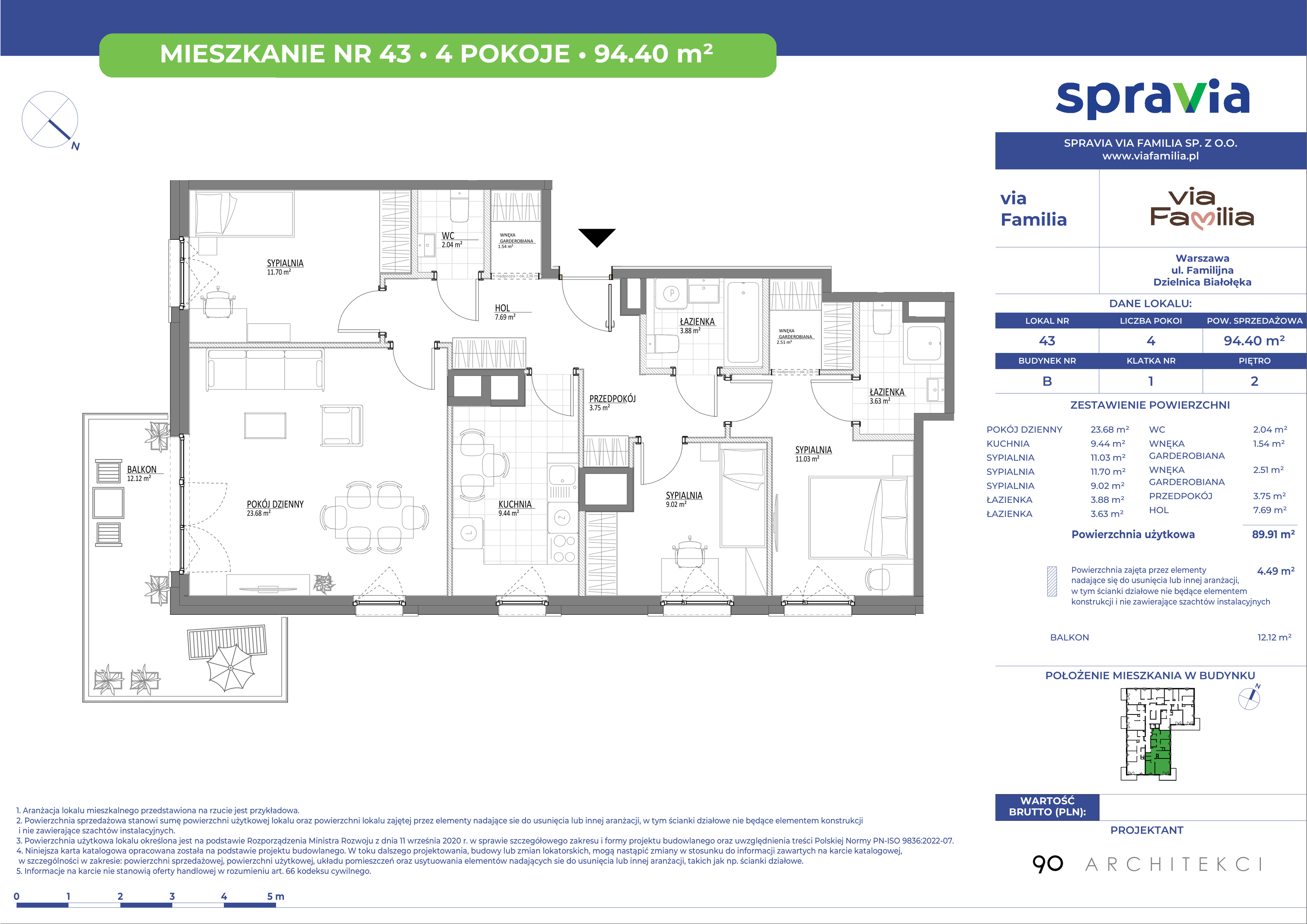 Mieszkanie 94,40 m², piętro 2, oferta nr 43, Via Familia, Warszawa, Białołęka, Żerań, ul. Familijna 9-idx