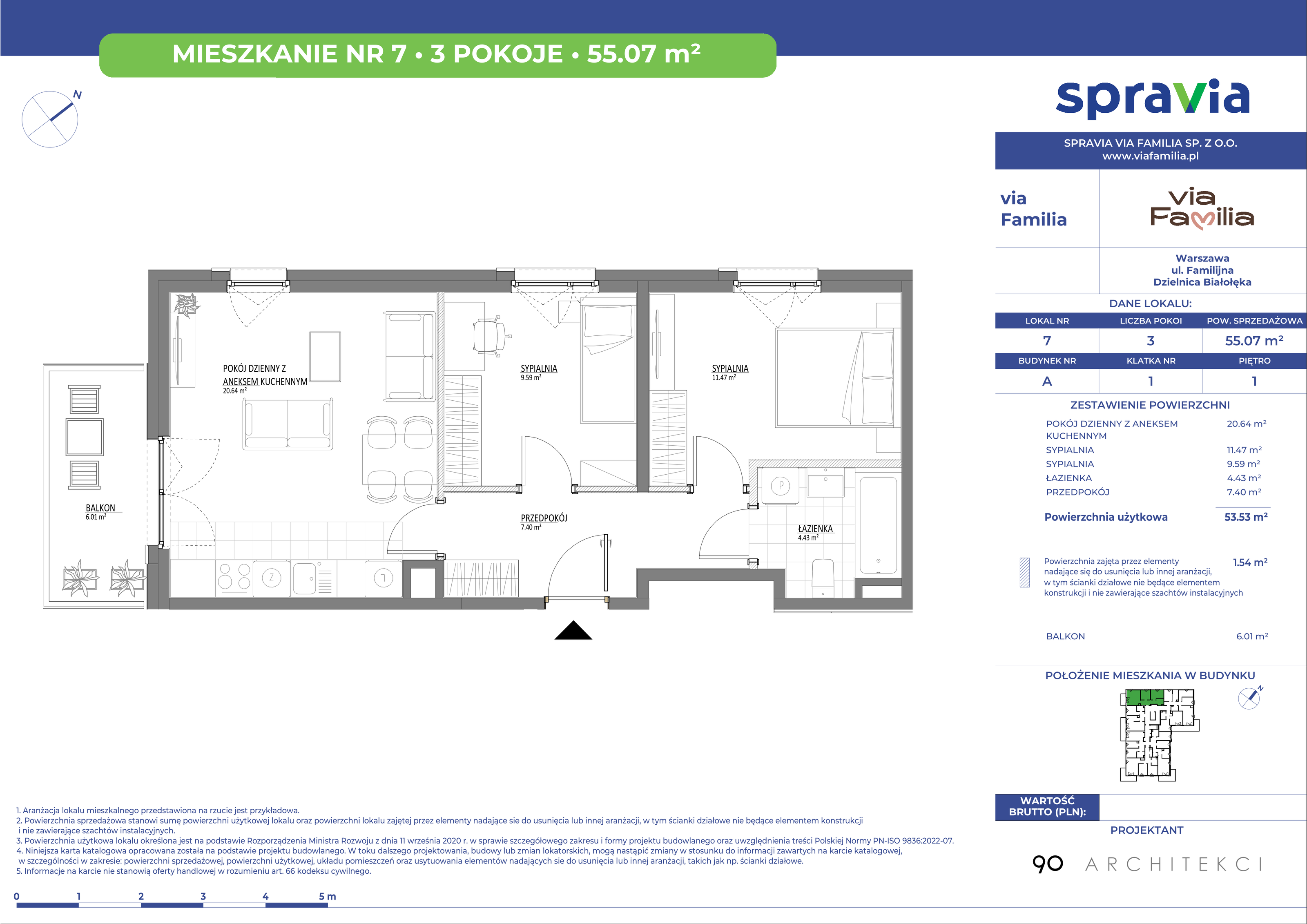 Mieszkanie 55,07 m², piętro 1, oferta nr 7, Via Familia, Warszawa, Białołęka, Żerań, ul. Familijna 9-idx