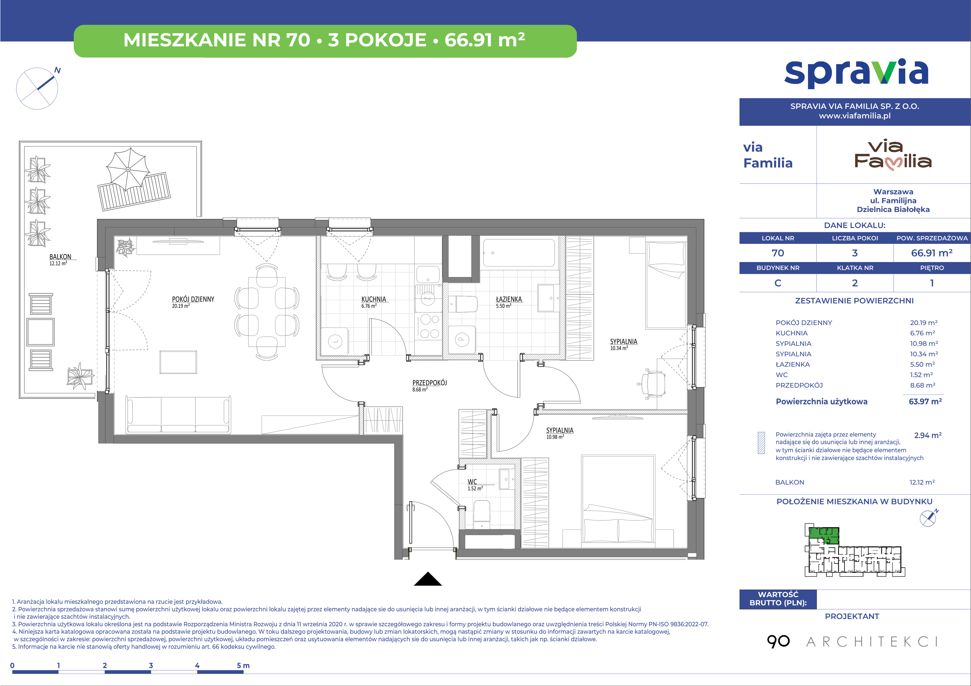 Mieszkanie 66,91 m², piętro 1, oferta nr 70, Via Familia, Warszawa, Białołęka, Żerań, ul. Familijna 9-idx