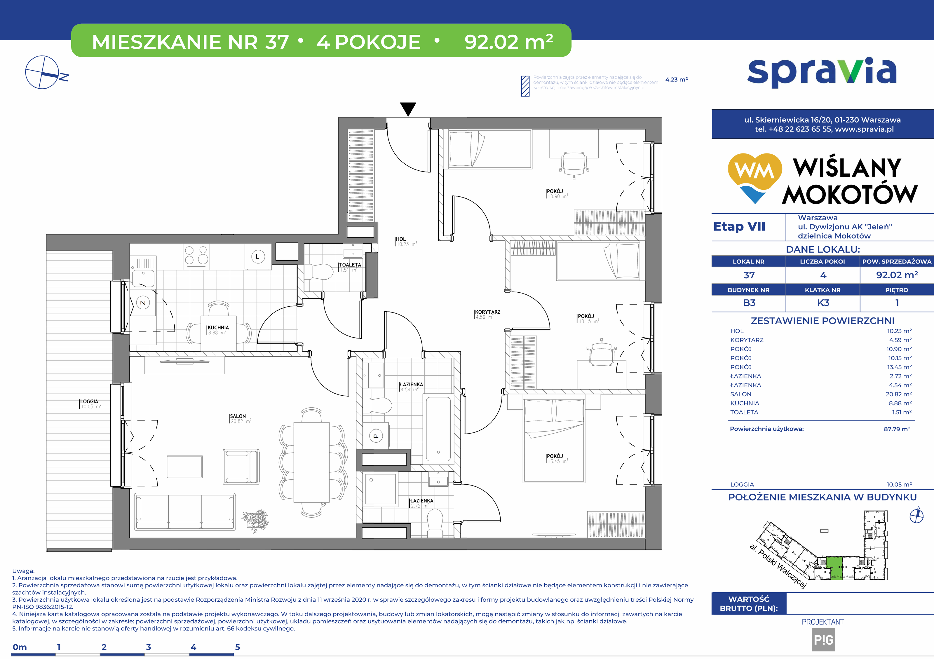 Mieszkanie 91,85 m², piętro 1, oferta nr 37, Wiślany Mokotów, Warszawa, Mokotów, Czerniaków, Al. Polski Walczącej-idx