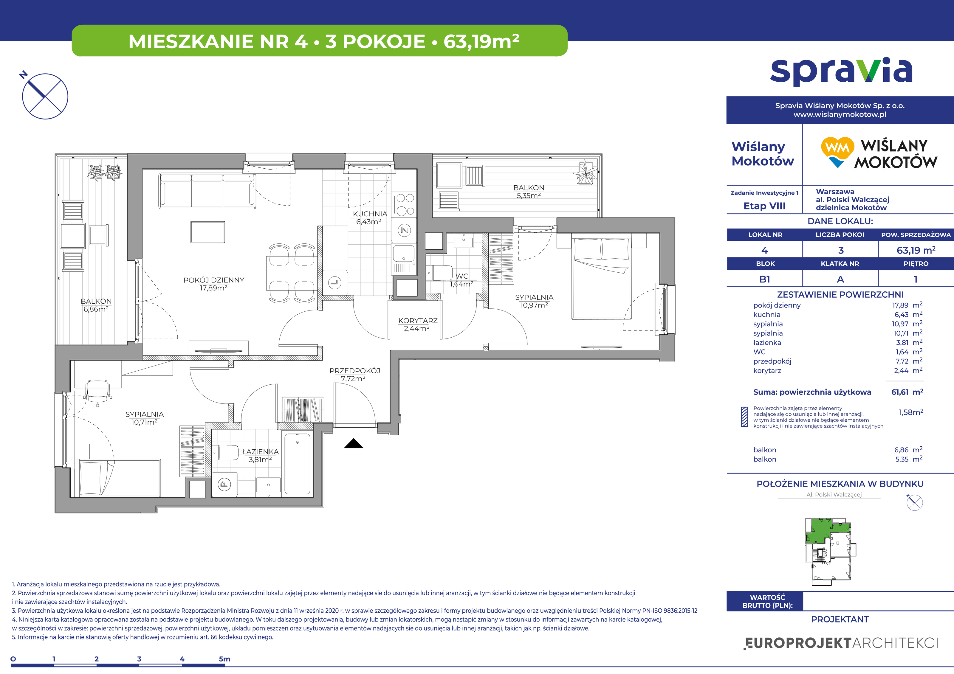 Mieszkanie 63,19 m², piętro 1, oferta nr 4, Wiślany Mokotów, Warszawa, Mokotów, Czerniaków, Al. Polski Walczącej-idx