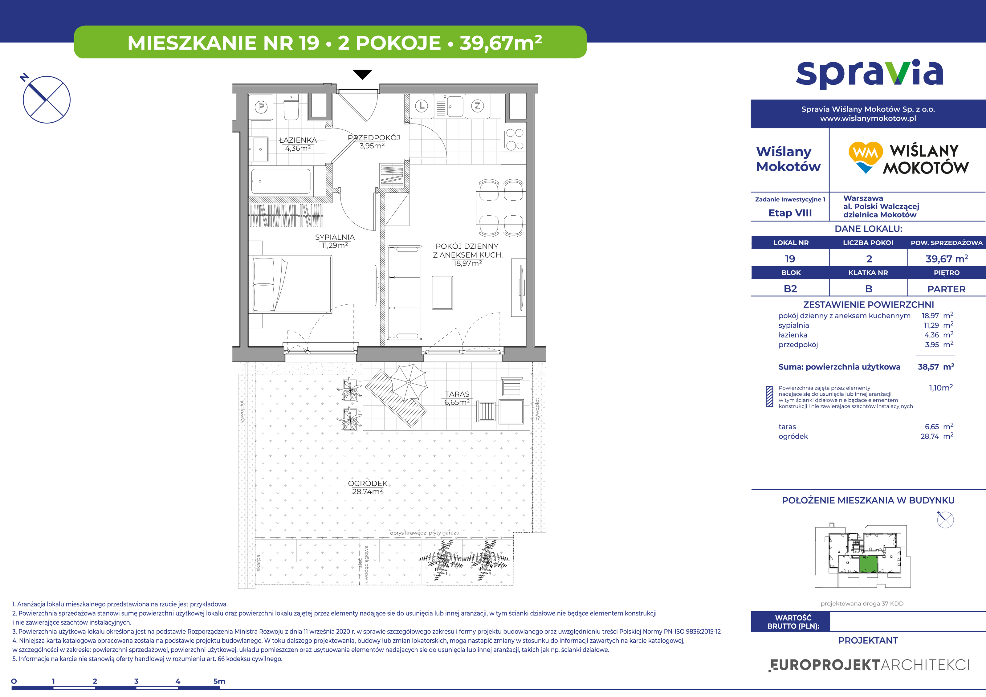 Mieszkanie 39,67 m², parter, oferta nr 19, Wiślany Mokotów, Warszawa, Mokotów, Czerniaków, Al. Polski Walczącej-idx