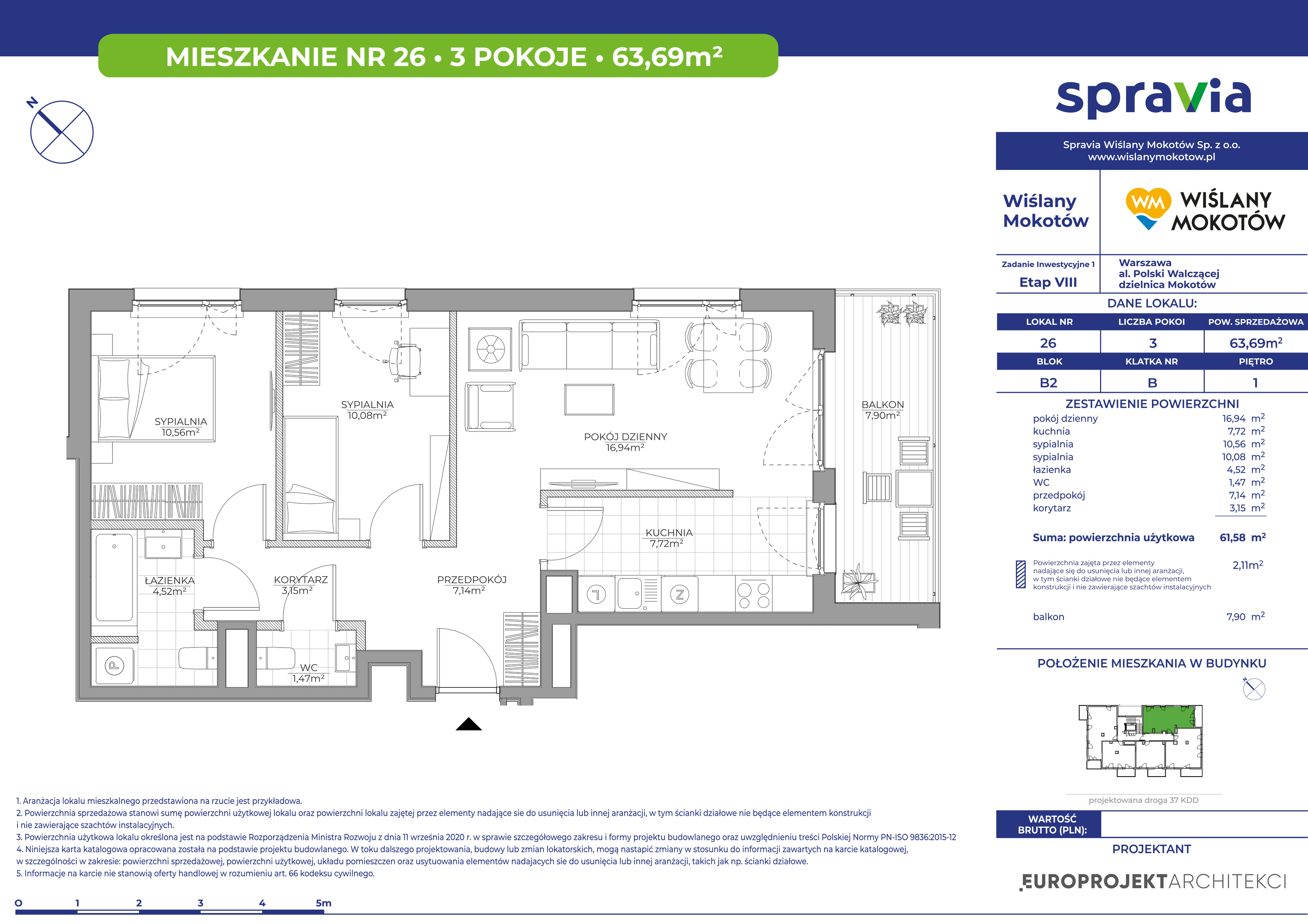 Mieszkanie 63,69 m², piętro 1, oferta nr 26, Wiślany Mokotów, Warszawa, Mokotów, Czerniaków, Al. Polski Walczącej-idx