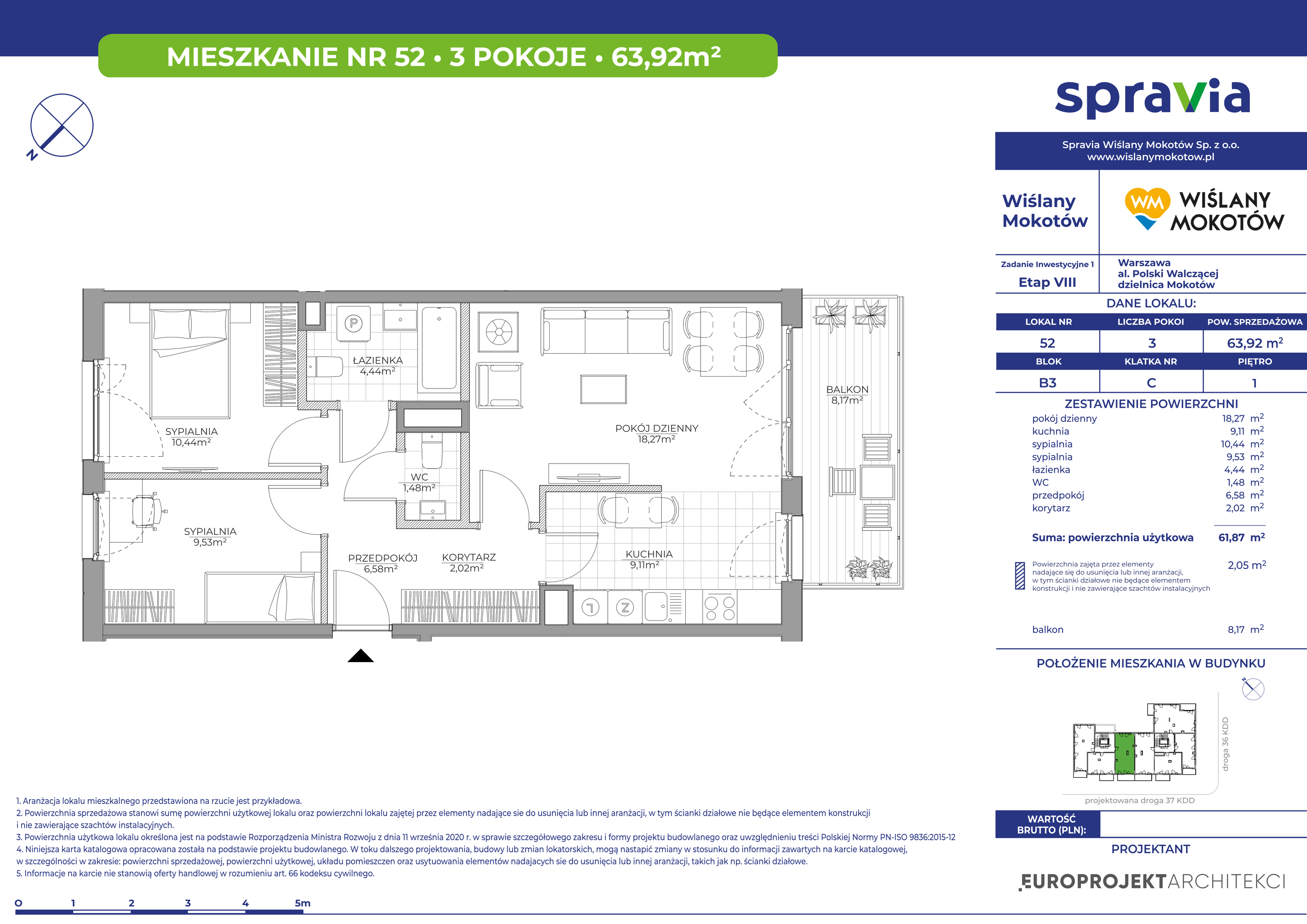 Mieszkanie 63,92 m², piętro 1, oferta nr 52, Wiślany Mokotów, Warszawa, Mokotów, Czerniaków, Al. Polski Walczącej-idx