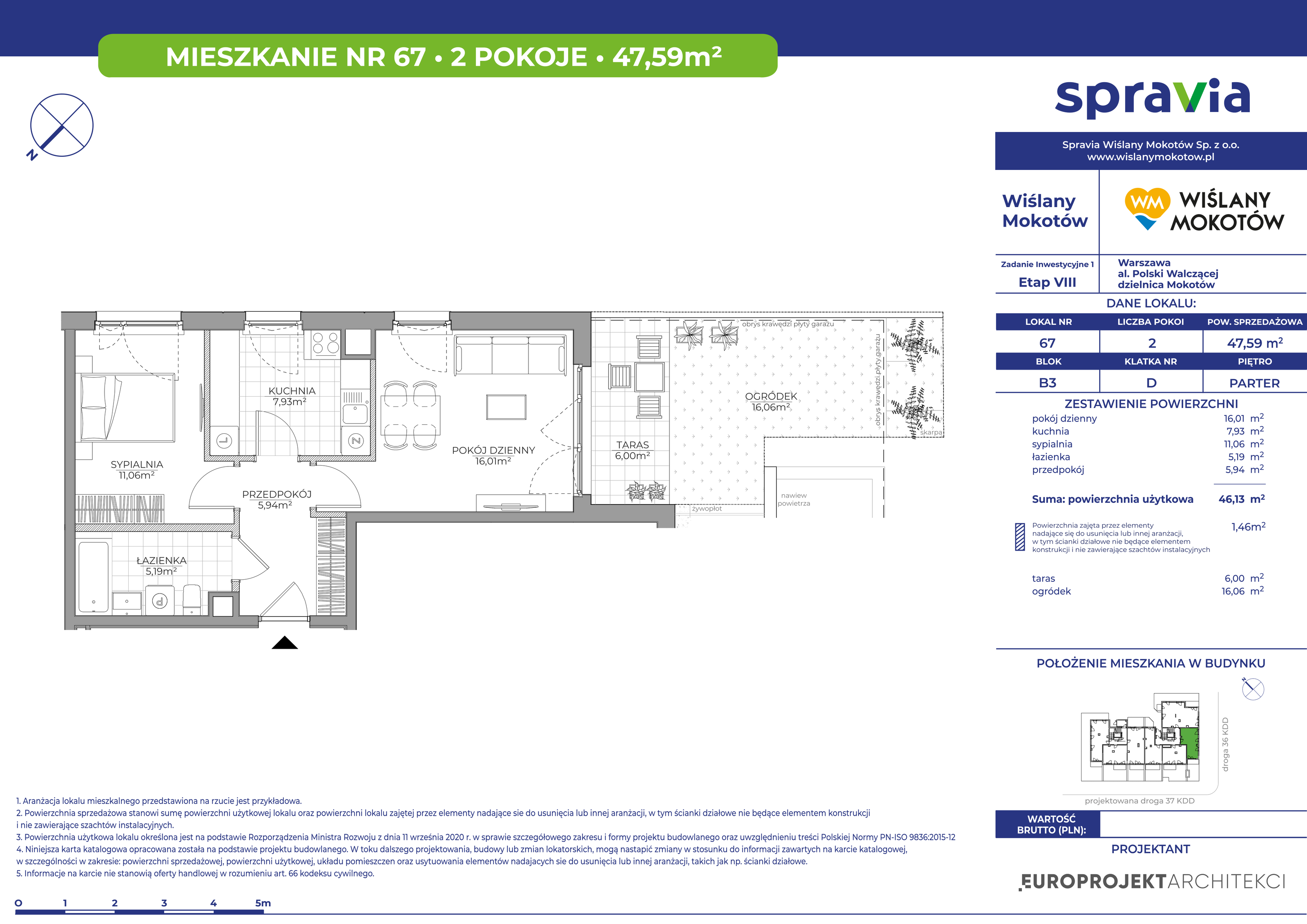 Mieszkanie 47,59 m², parter, oferta nr 67, Wiślany Mokotów, Warszawa, Mokotów, Czerniaków, Al. Polski Walczącej-idx