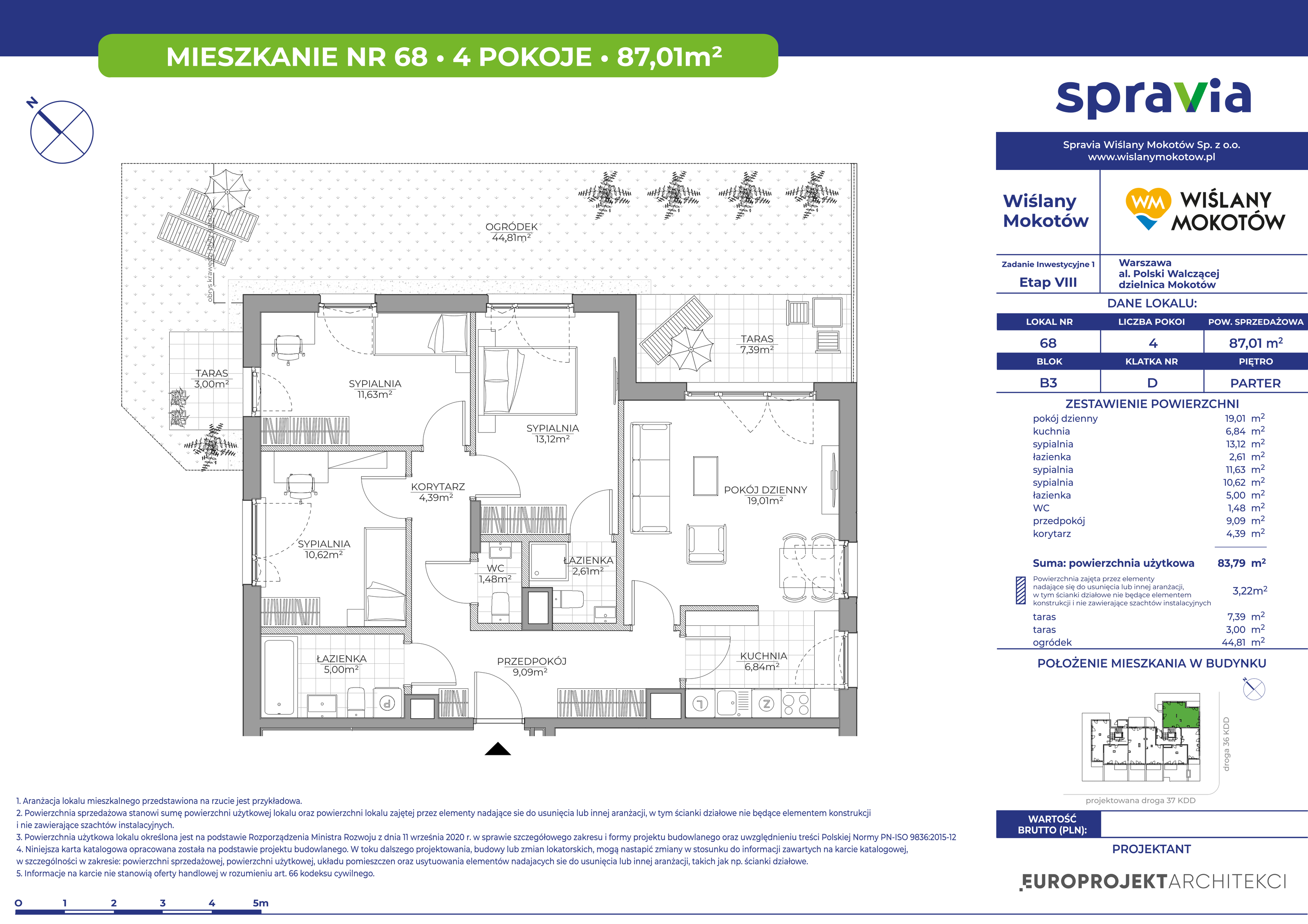 Mieszkanie 87,01 m², parter, oferta nr 68, Wiślany Mokotów, Warszawa, Mokotów, Czerniaków, Al. Polski Walczącej-idx