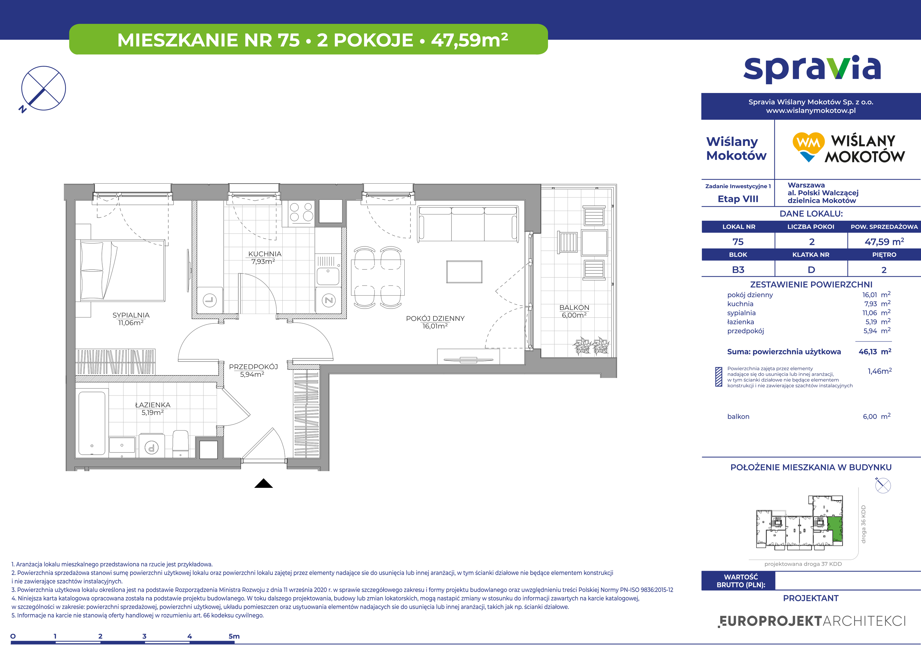 Mieszkanie 47,59 m², piętro 2, oferta nr 75, Wiślany Mokotów, Warszawa, Mokotów, Czerniaków, Al. Polski Walczącej-idx