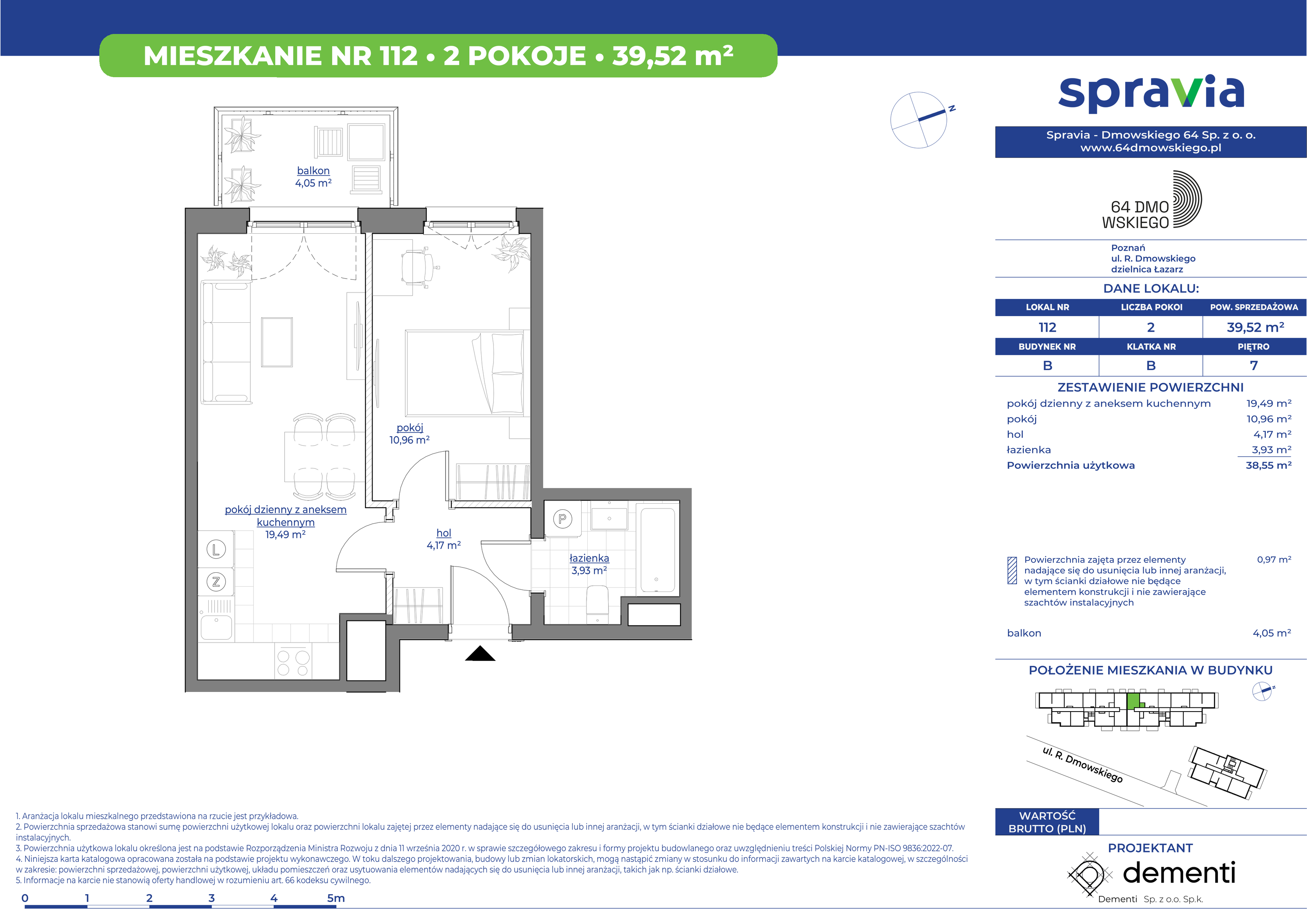 Mieszkanie 39,52 m², piętro 7, oferta nr 112, 64 Dmowskiego, Poznań, Św. Łazarz, Łazarz, ul. R. Dmowskiego-idx