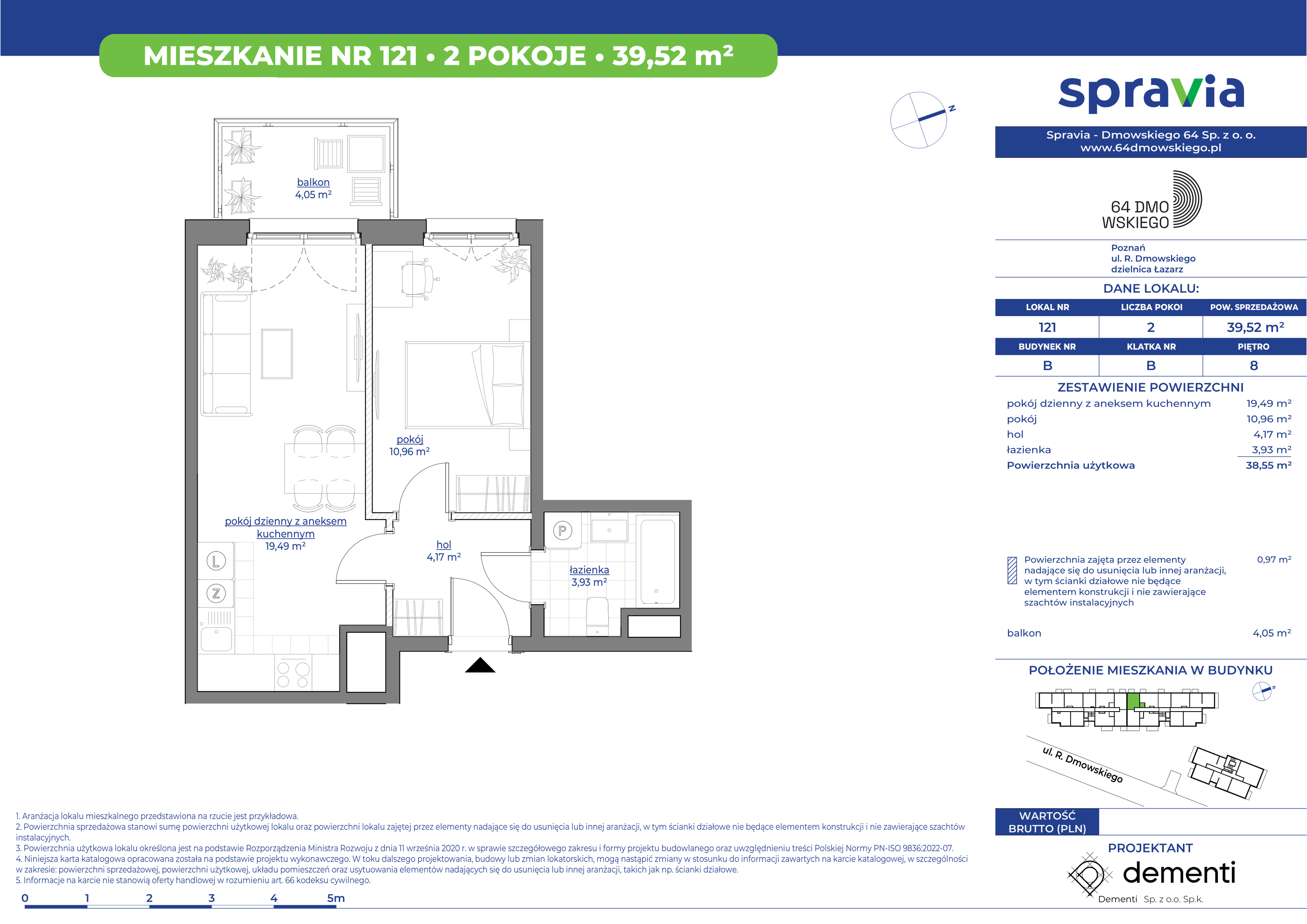 Mieszkanie 39,52 m², piętro 8, oferta nr 121, 64 Dmowskiego, Poznań, Św. Łazarz, Łazarz, ul. R. Dmowskiego-idx