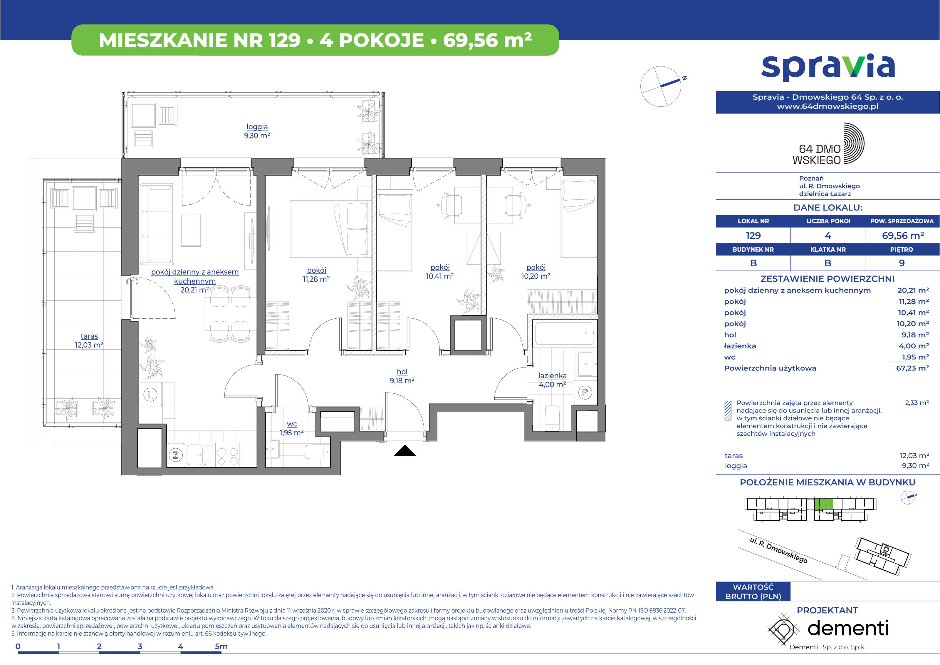 Mieszkanie 70,63 m², piętro 9, oferta nr 129, 64 Dmowskiego, Poznań, Św. Łazarz, Łazarz, ul. R. Dmowskiego-idx