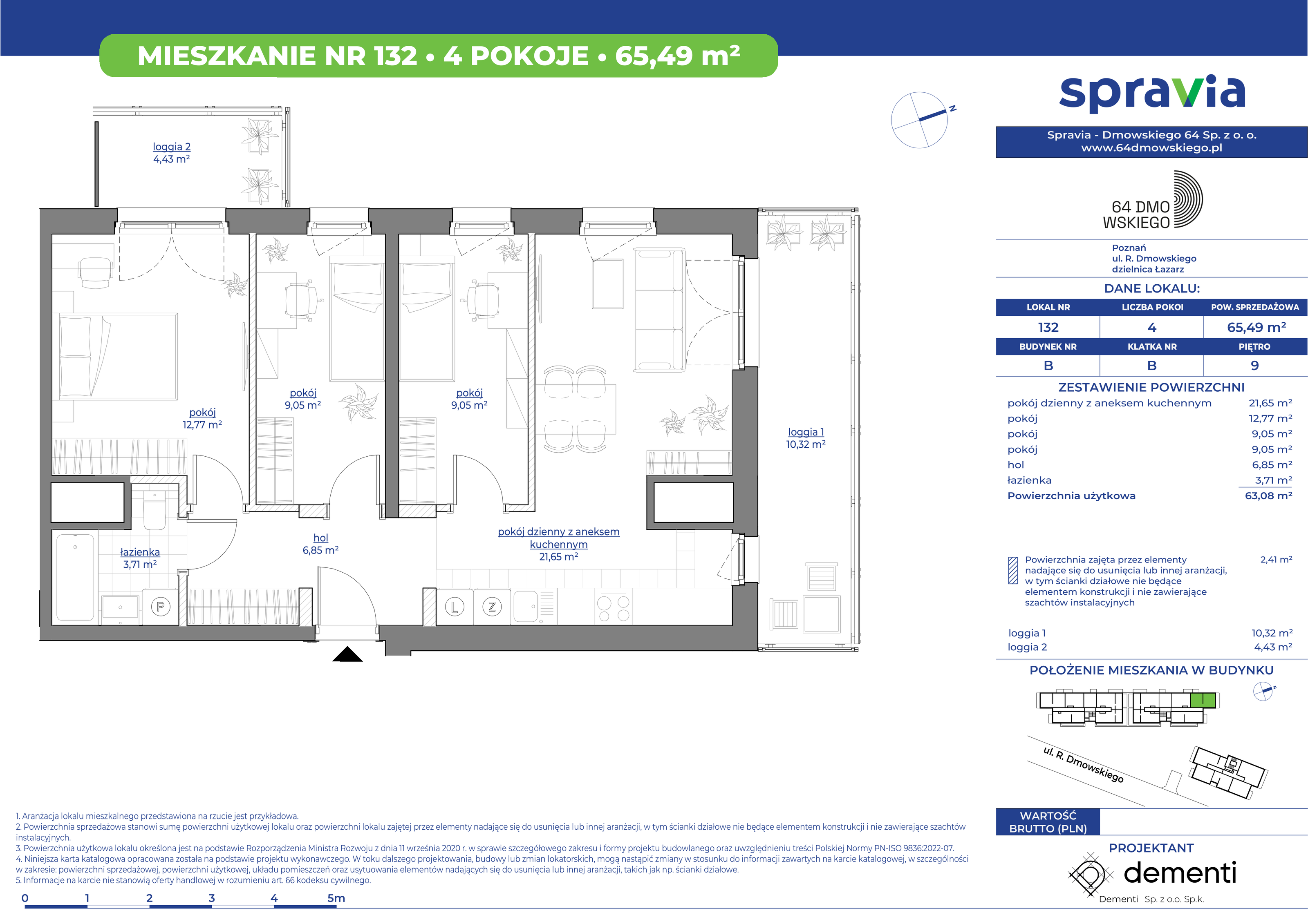 Mieszkanie 65,49 m², piętro 9, oferta nr 132, 64 Dmowskiego, Poznań, Św. Łazarz, Łazarz, ul. R. Dmowskiego-idx