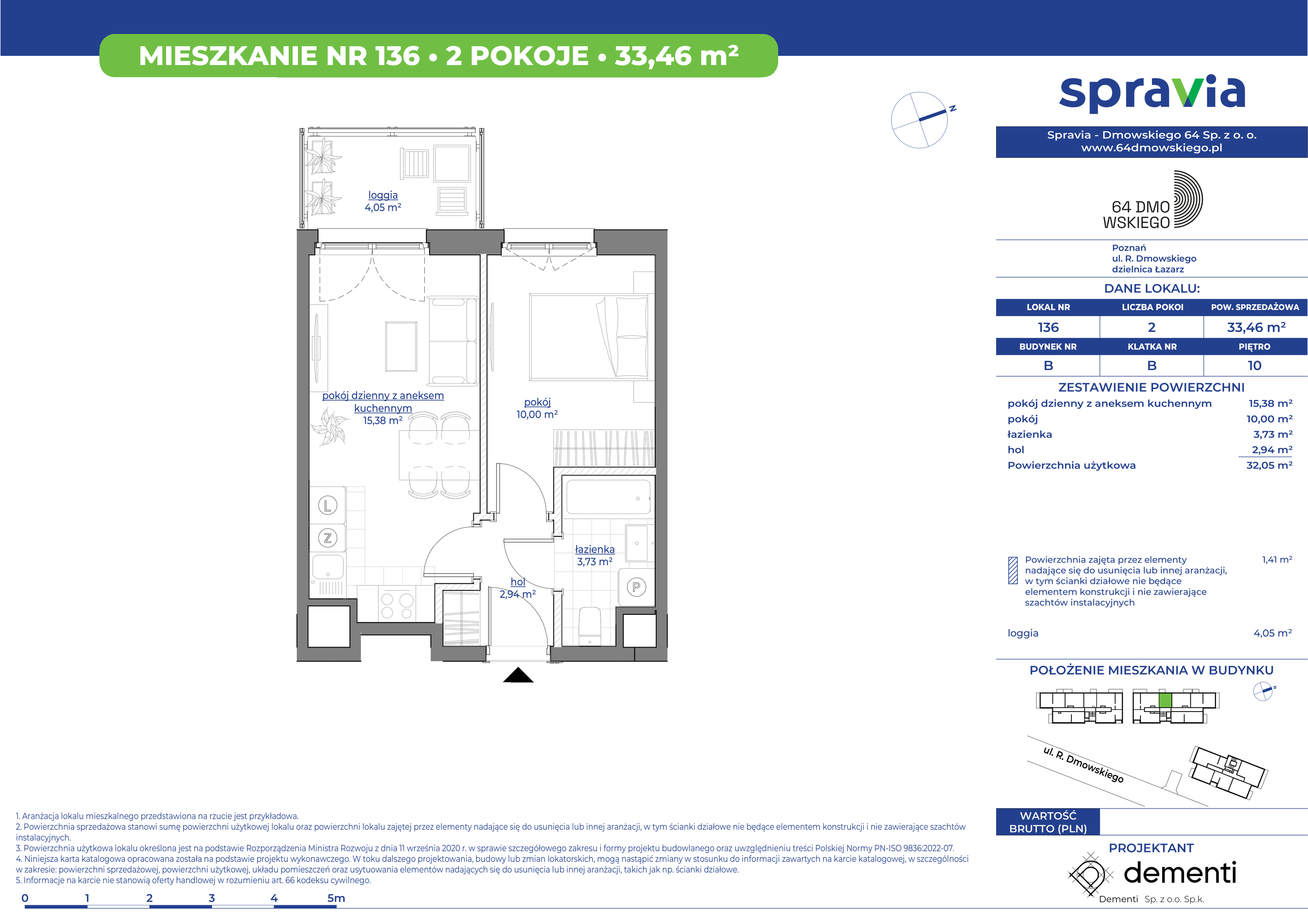 Mieszkanie 33,46 m², piętro 10, oferta nr 136, 64 Dmowskiego, Poznań, Św. Łazarz, Łazarz, ul. R. Dmowskiego-idx