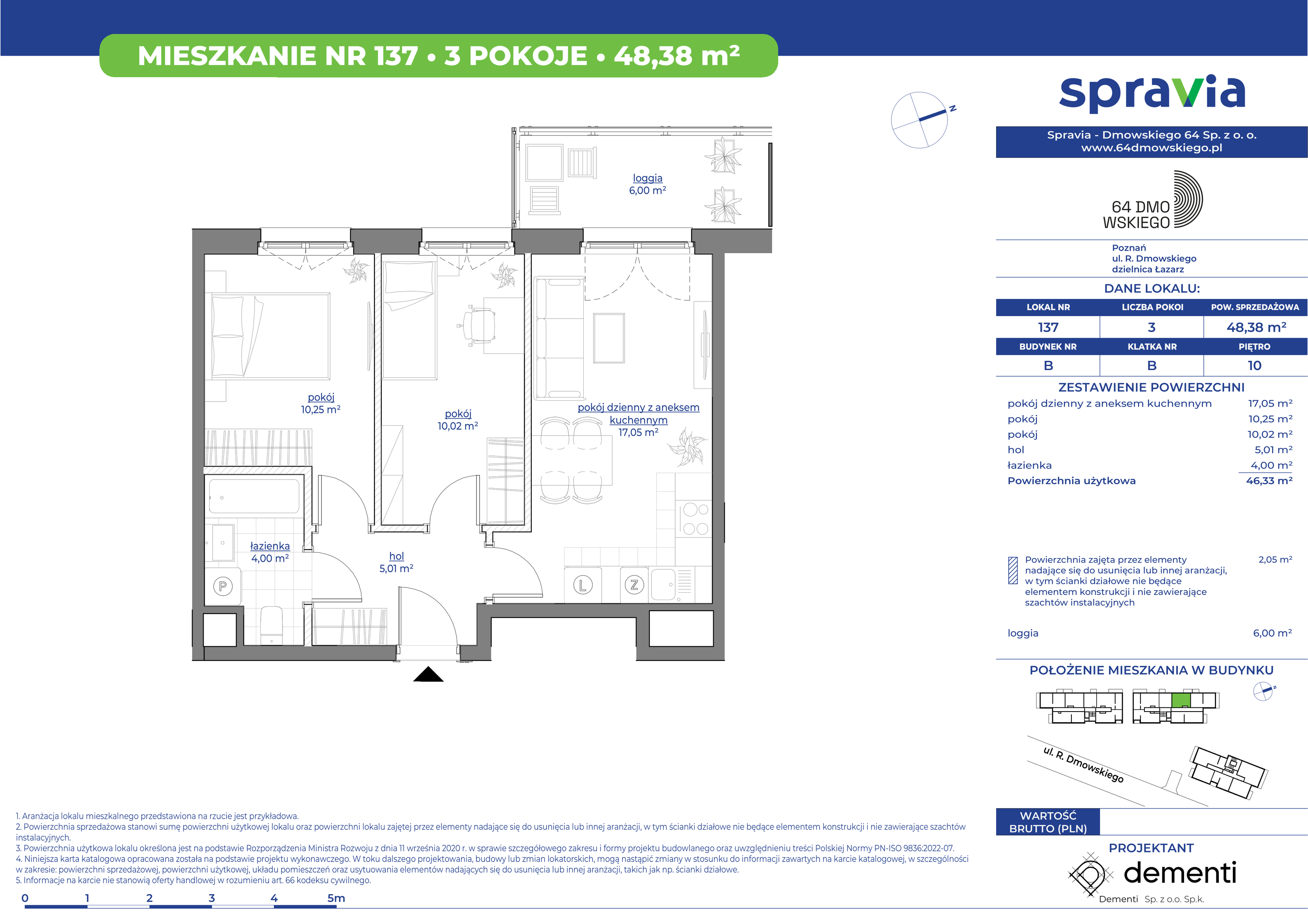 Mieszkanie 48,38 m², piętro 10, oferta nr 137, 64 Dmowskiego, Poznań, Św. Łazarz, Łazarz, ul. R. Dmowskiego-idx