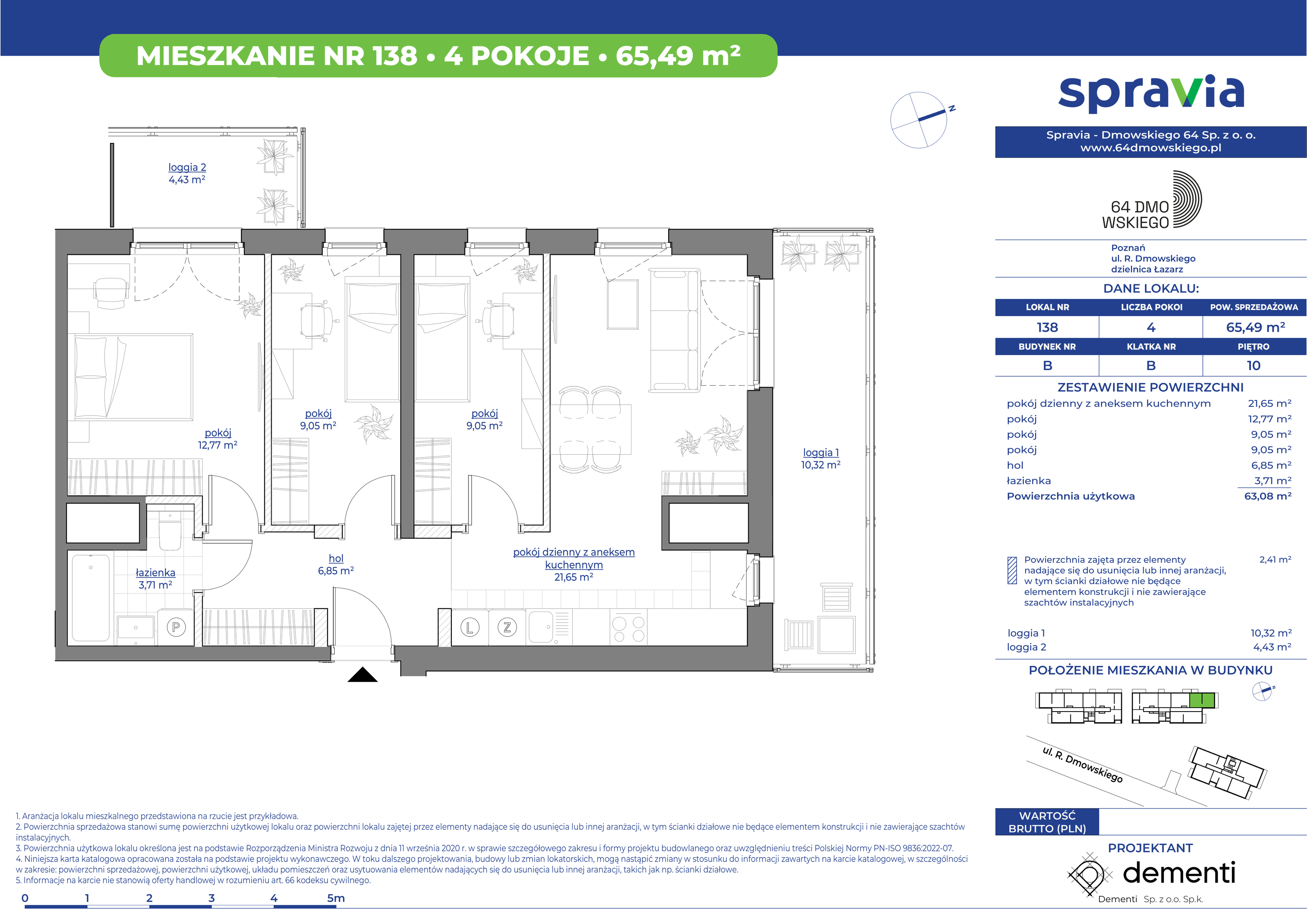 Mieszkanie 65,49 m², piętro 10, oferta nr 138, 64 Dmowskiego, Poznań, Św. Łazarz, Łazarz, ul. R. Dmowskiego-idx