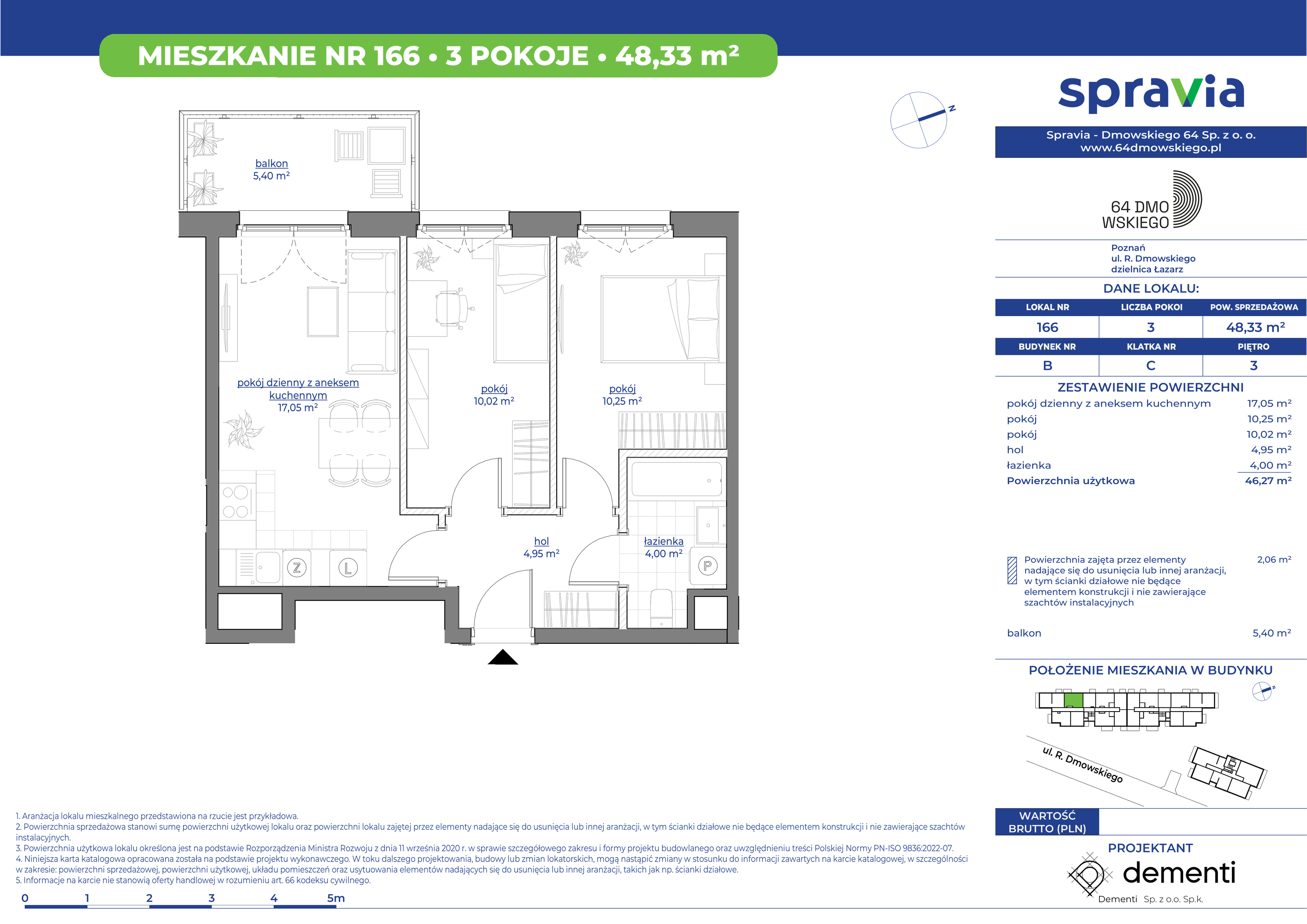 Mieszkanie 48,33 m², piętro 3, oferta nr 166, 64 Dmowskiego, Poznań, Św. Łazarz, Łazarz, ul. R. Dmowskiego-idx