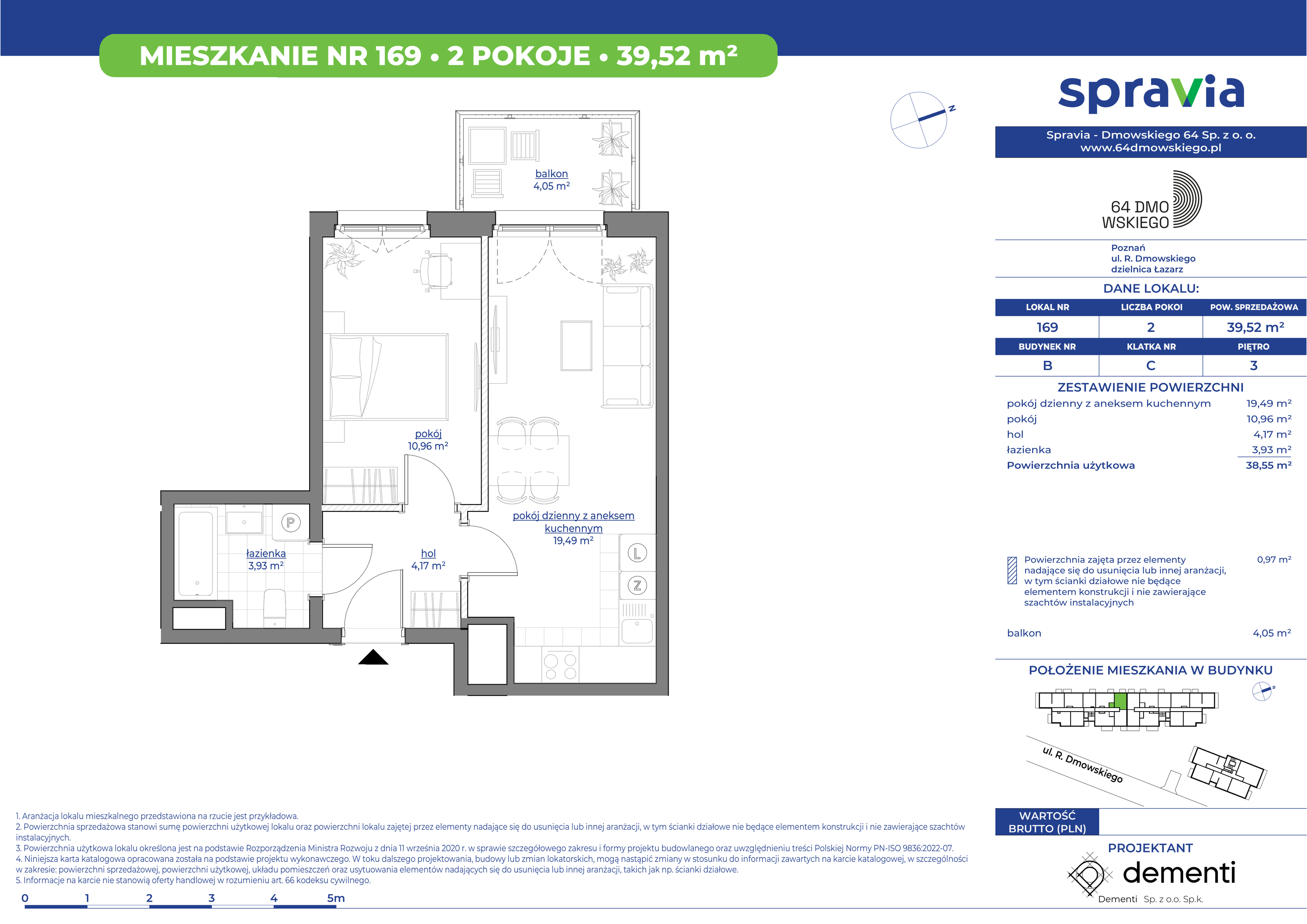 Mieszkanie 39,52 m², piętro 3, oferta nr 169, 64 Dmowskiego, Poznań, Św. Łazarz, Łazarz, ul. R. Dmowskiego-idx