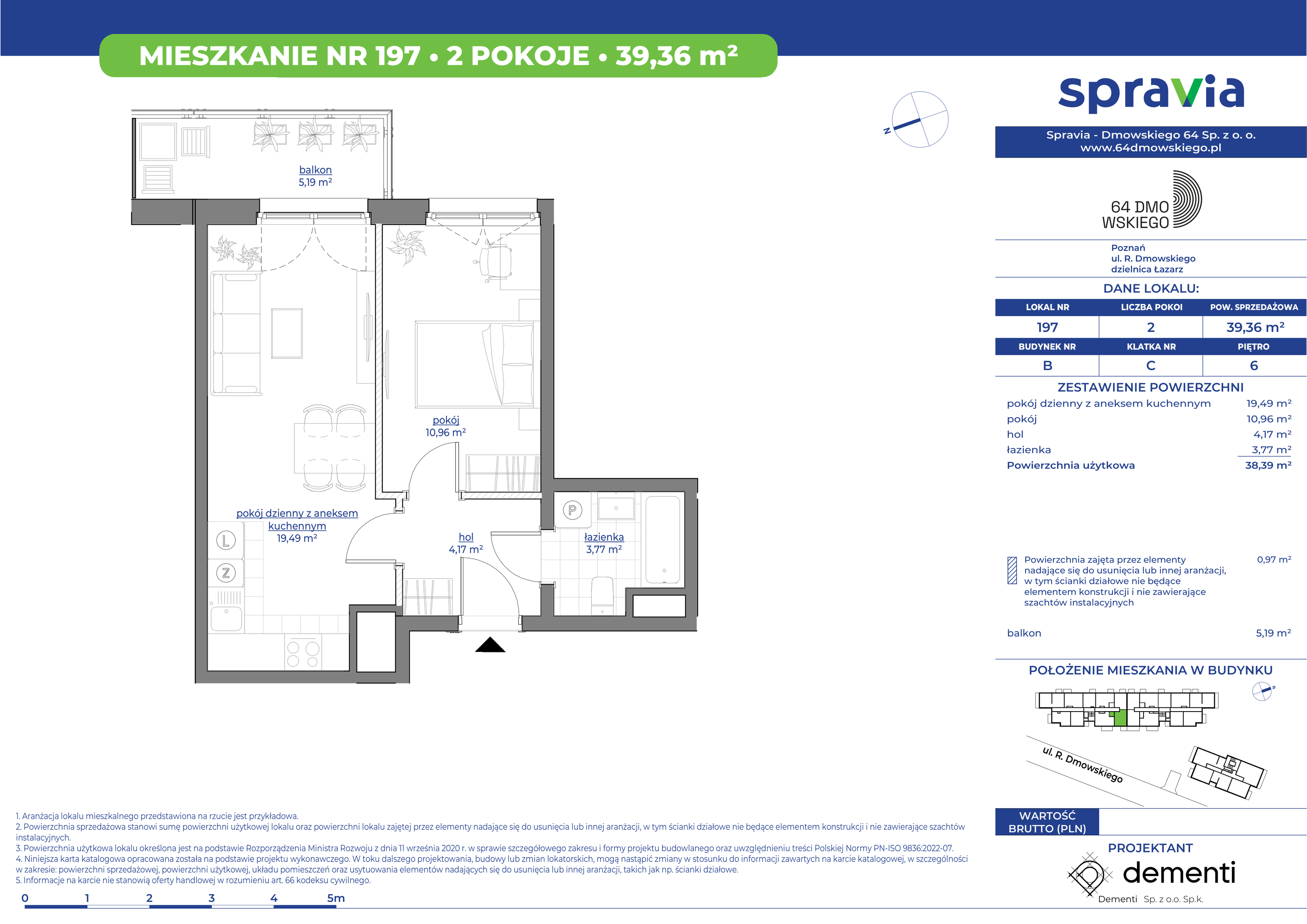 Mieszkanie 39,36 m², piętro 6, oferta nr 197, 64 Dmowskiego, Poznań, Św. Łazarz, Łazarz, ul. R. Dmowskiego-idx